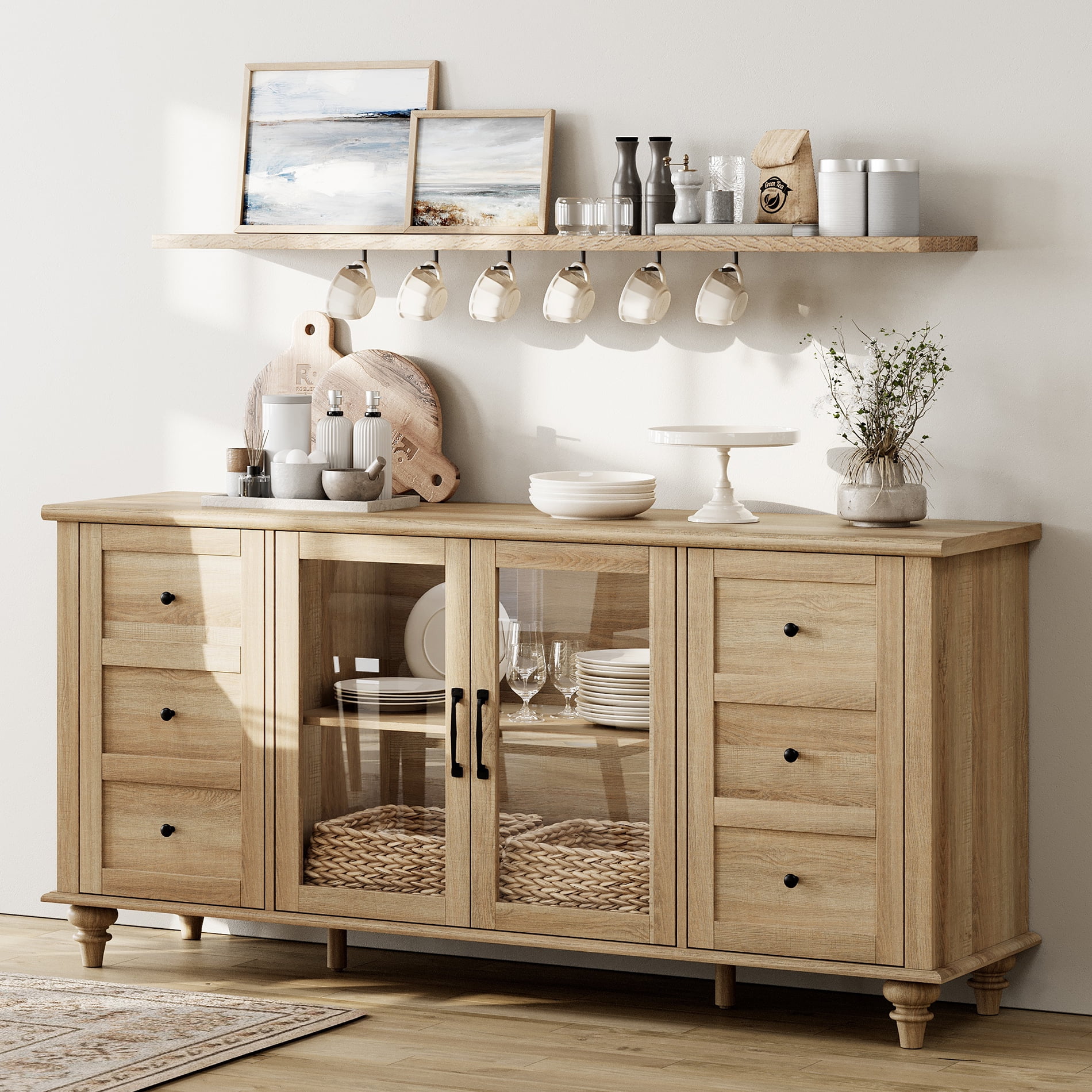 Wampat Farmhouse Sideboard, Wood Oak