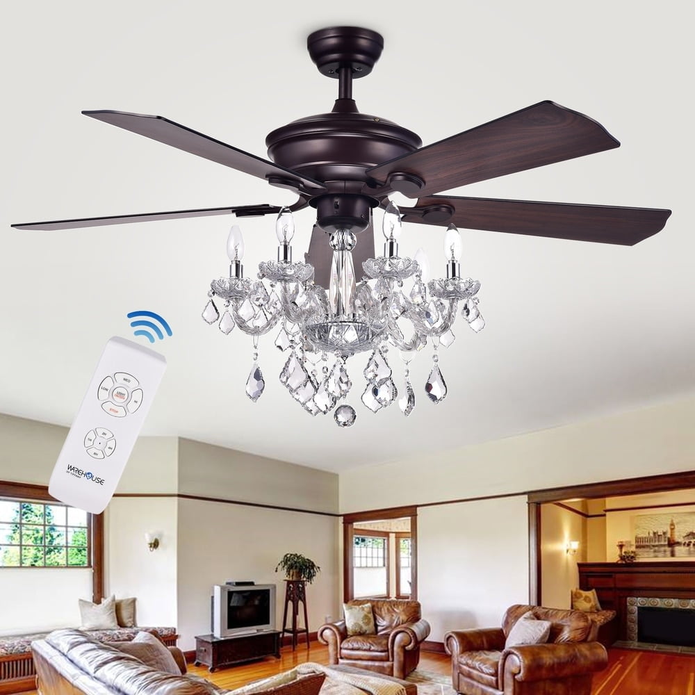 Warehouse of Tiffany Havorand 52-inch 5-blade Ceiling Fan with Crystal Chandelier with Remote