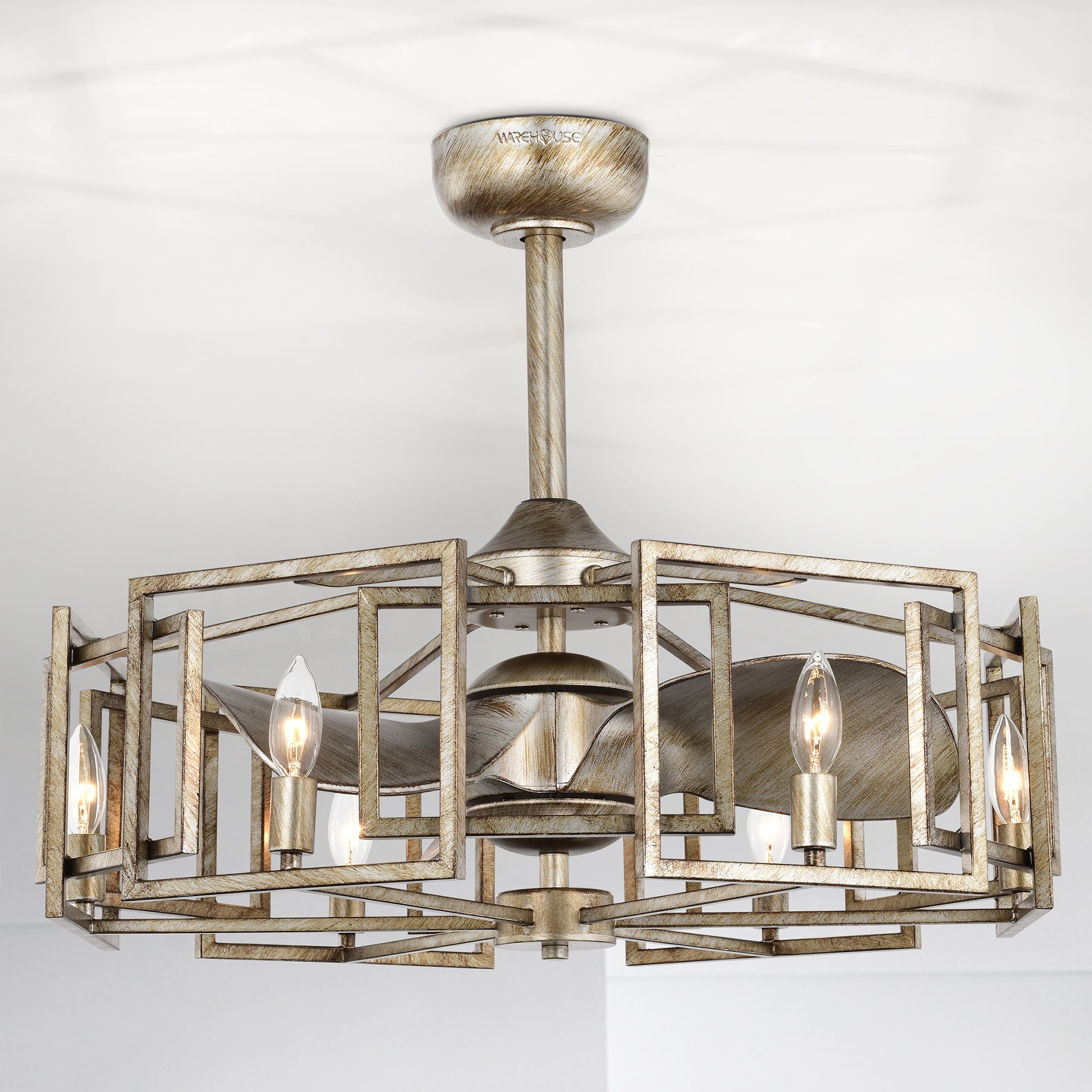 Marcelin 26.8 in. Indoor Gold Finish Ceiling Fan with Light Kit and Remote