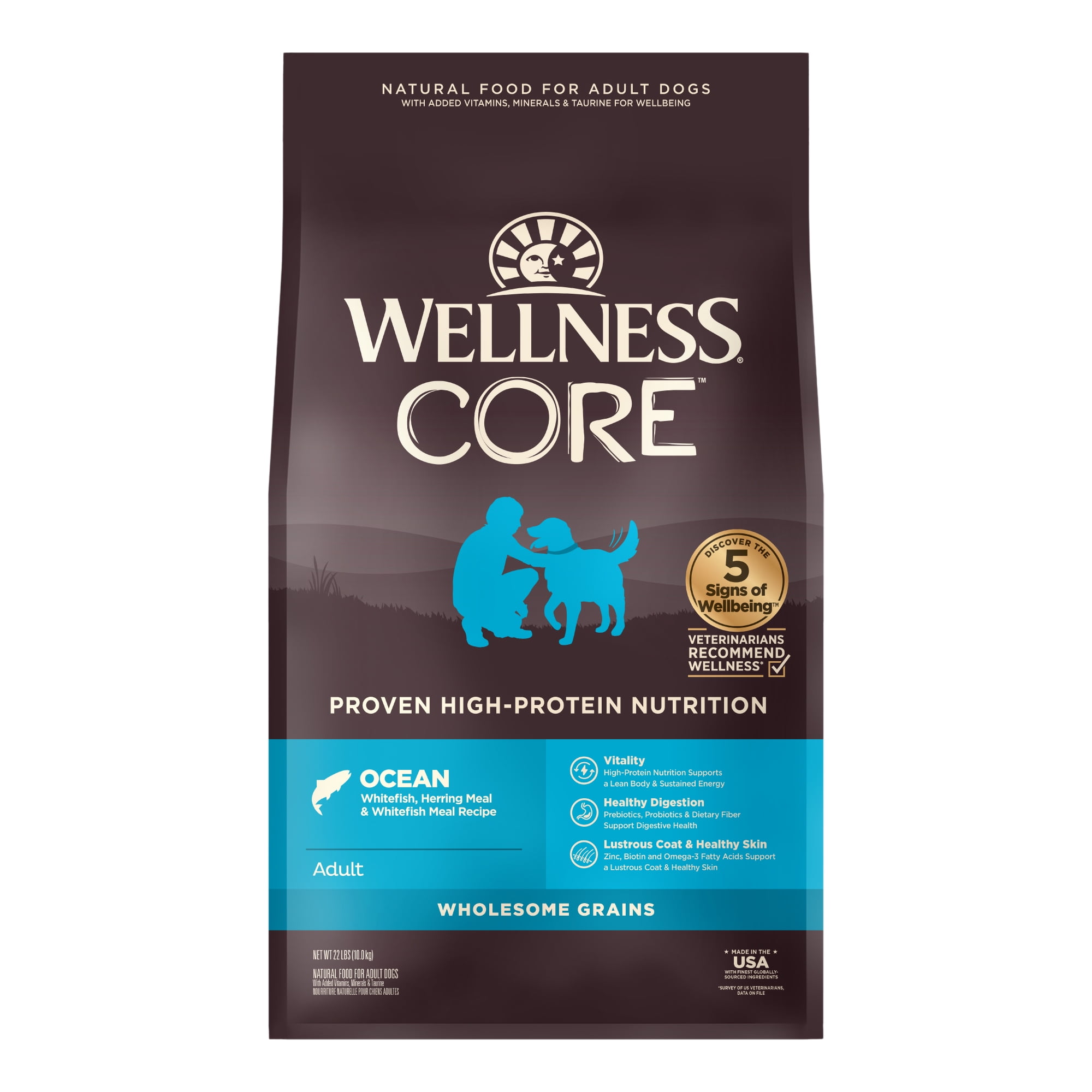 Wellness CORE Dry Dog Food, Wholesome Grains, High Protein, Natural, Ocean Whitefish & Herring Recipe, (22-Pound Bag)