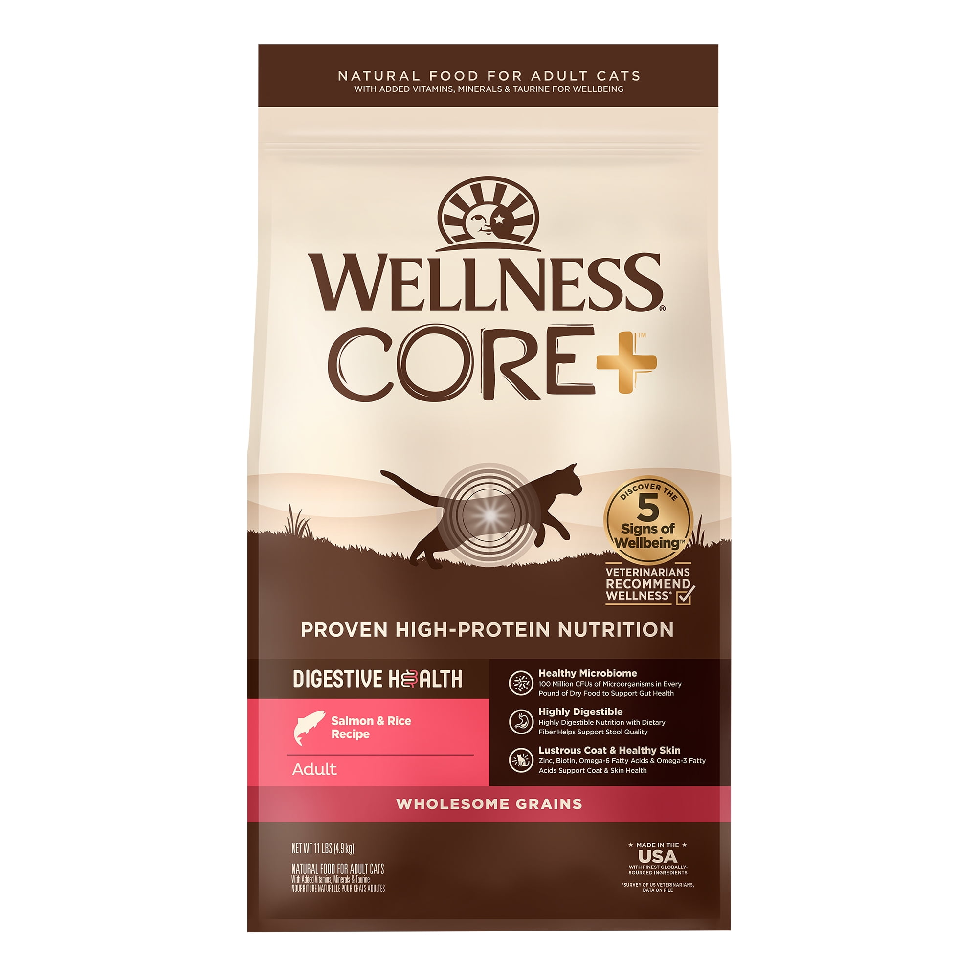 Wellness CORE+ Digestive Health Salmon & Rice Dry Cat Food, 11 Pound Bag