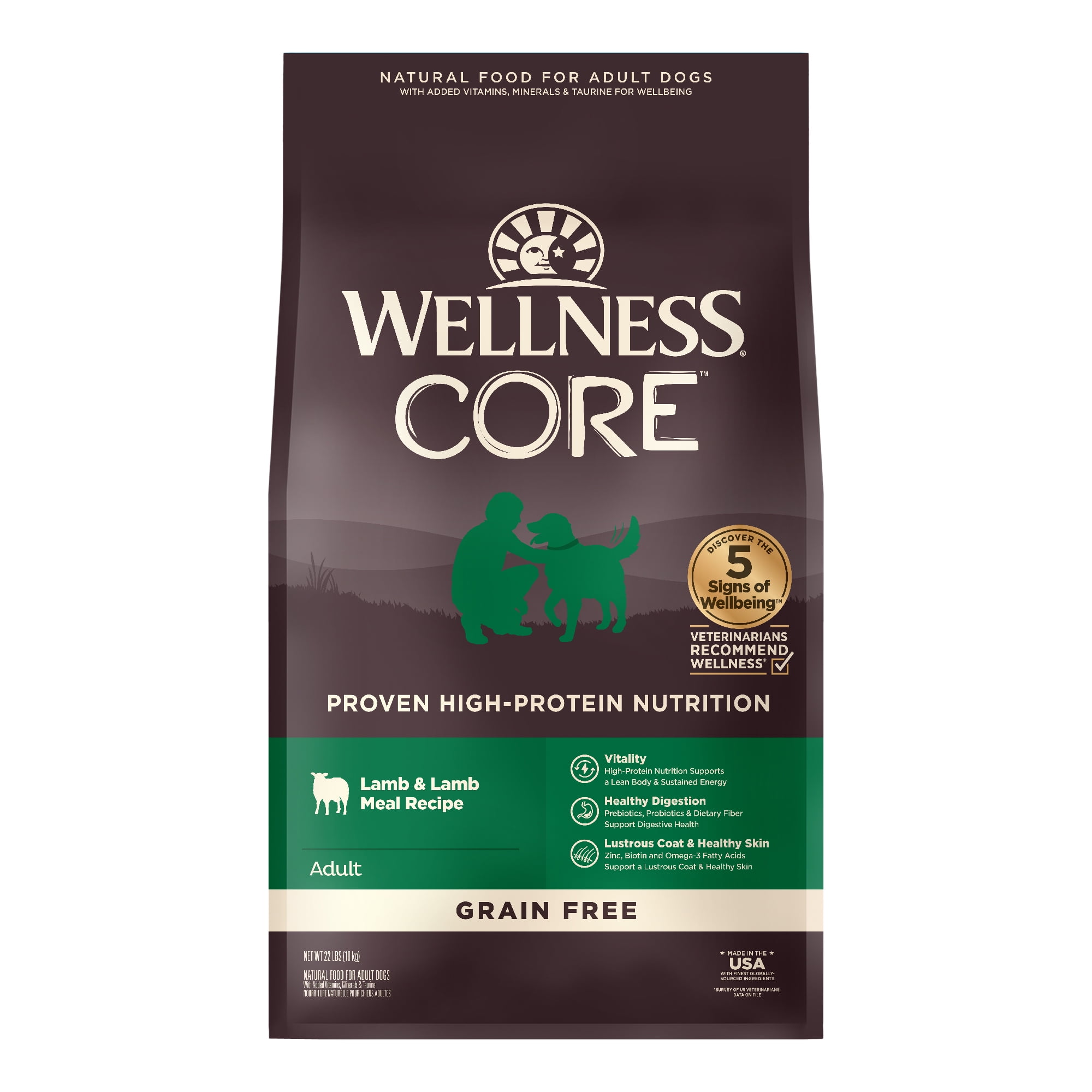 Wellness CORE Dry Dog Food, Grain Free, High Protein, Natural, Lamb Recipe, (22-Pound Bag)