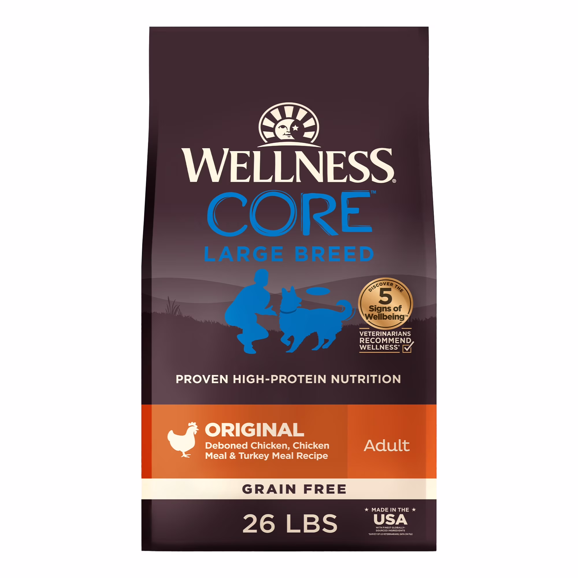 Wellness CORE Dry Dog Food, Large Breed, Grain Free, High Protein, Natural, Original Chicken & Turkey Recipe, (26-Pound Bag)