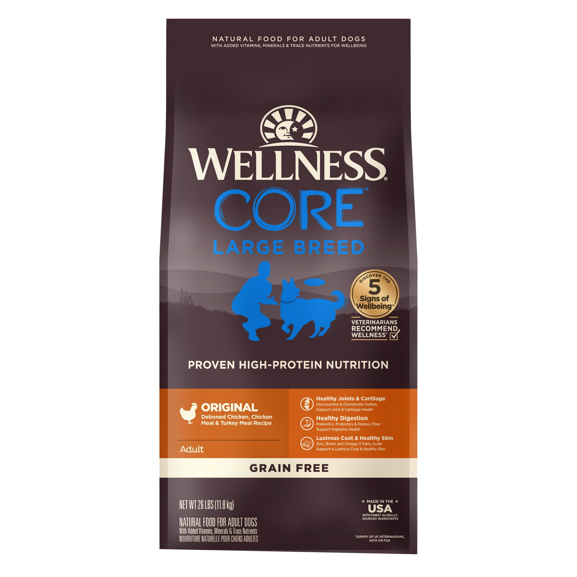 Wellness CORE Dry Dog Food, Large Breed, Grain Free, High Protein, Natural, Original Chicken & Turkey Recipe, (26-Pound Bag)