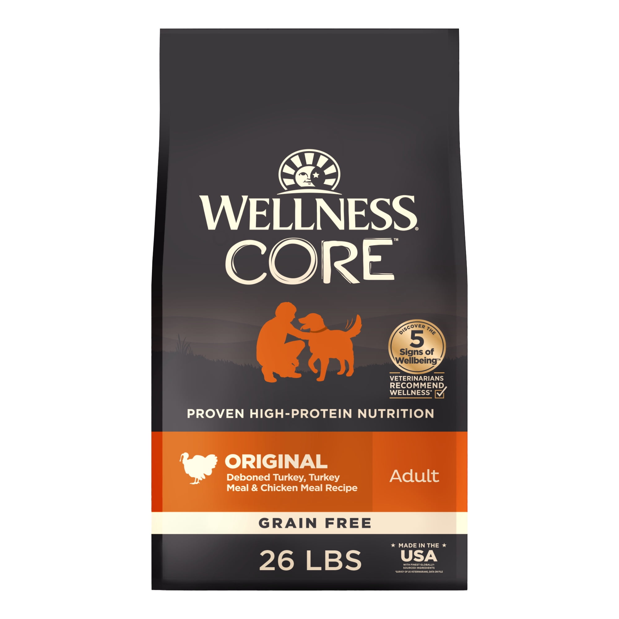 Wellness CORE Dry Dog Food, Grain Free, High Protein, Natural, Original Turkey & Chicken Recipe, (26-Pound Bag)