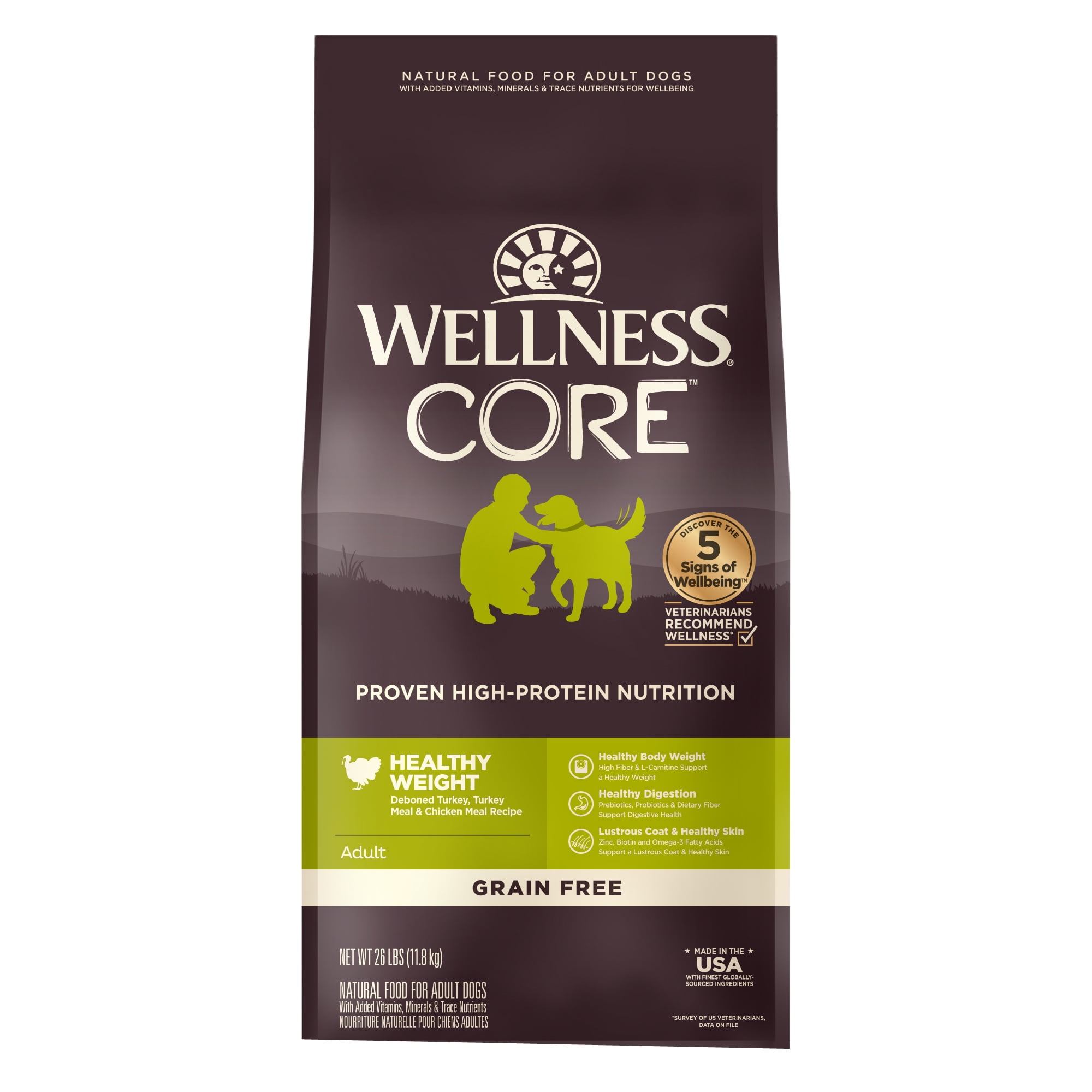 Wellness CORE Dry Dog Food, Grain Free, High Protein, Natural, Healthy Weight Turkey & Chicken Recipe, (26-Pound Bag)