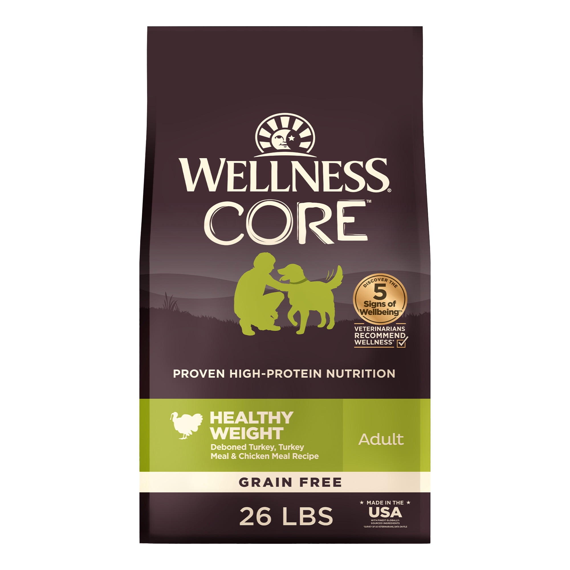 Wellness CORE Dry Dog Food, Grain Free, High Protein, Natural, Healthy Weight Turkey & Chicken Recipe, (26-Pound Bag)