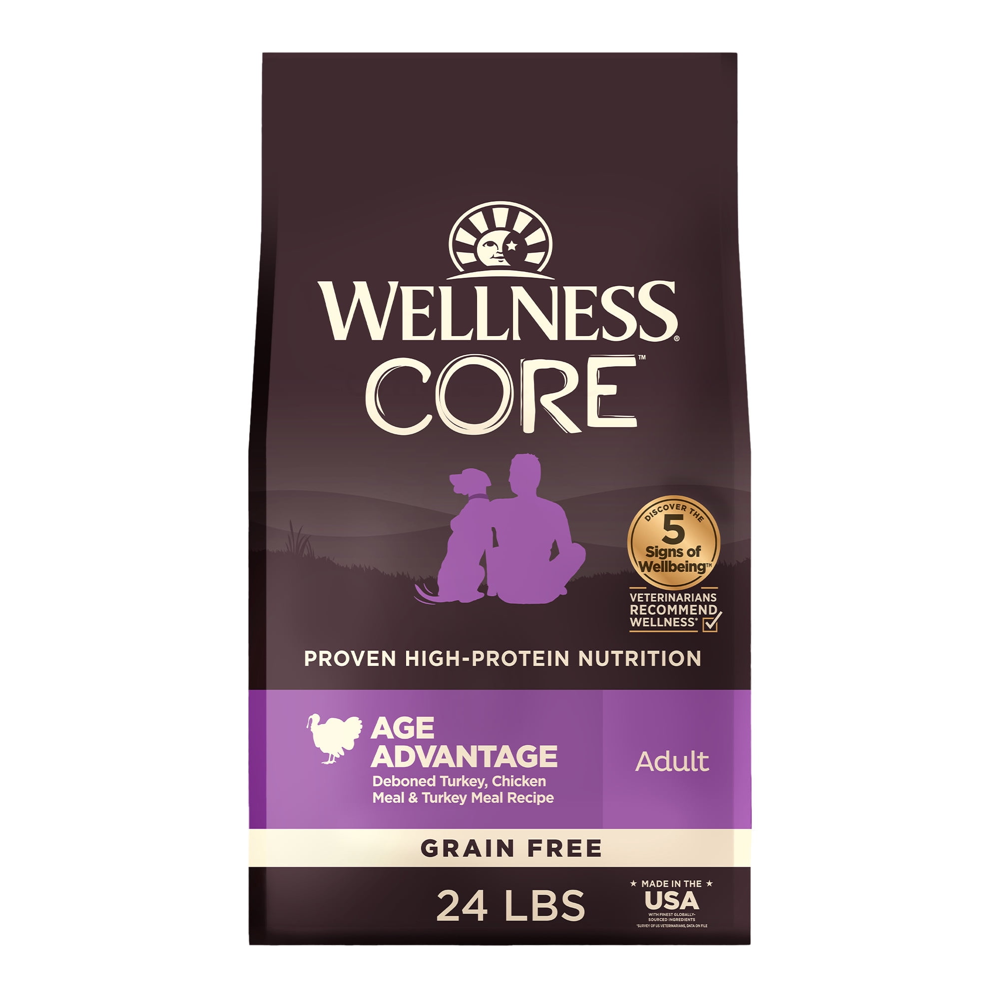 Wellness CORE Senior Dry Dog Food, Grain Free, High Protein, Natural, Age Advantage Turkey & Chicken Recipe, (24-Pound Bag)