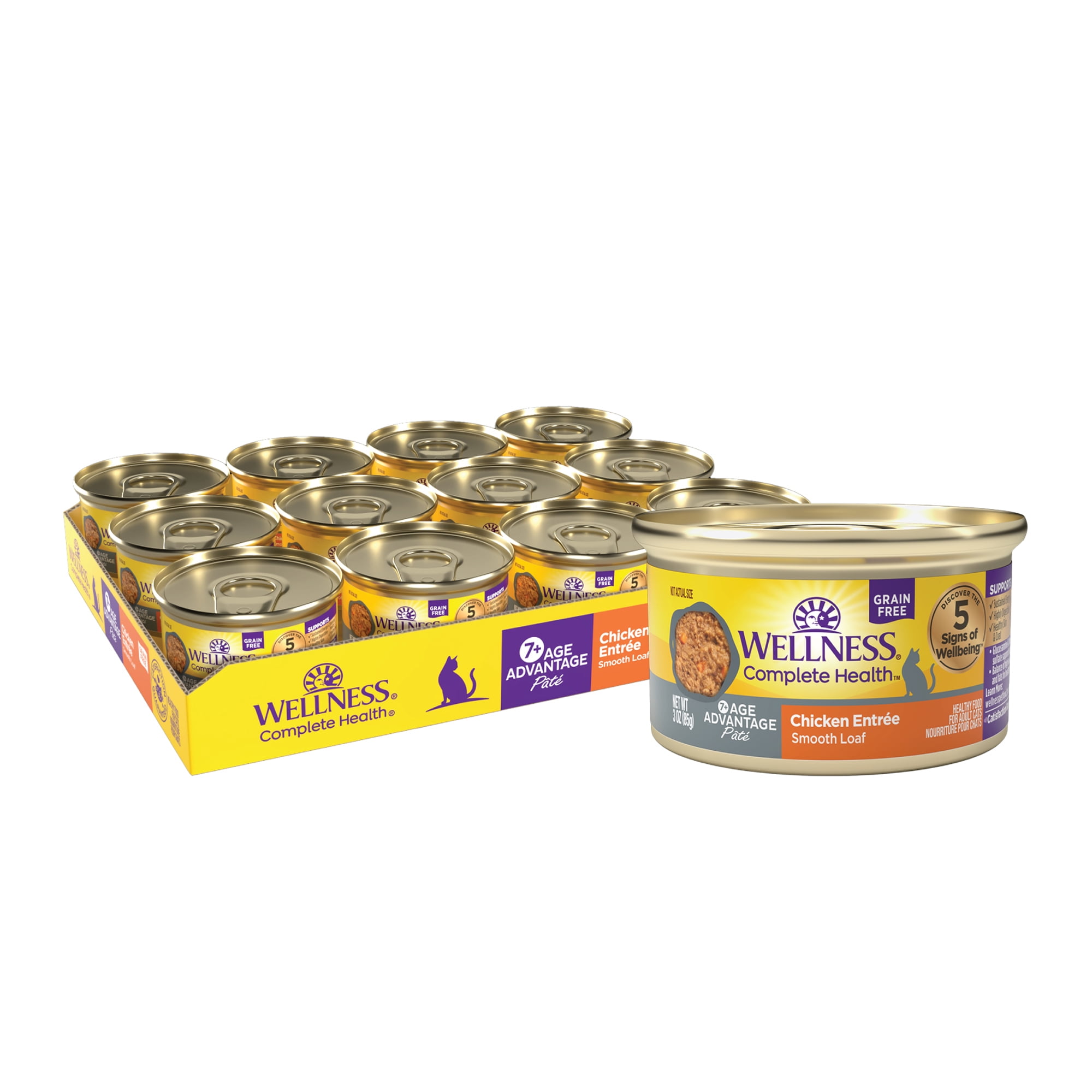 Wellness Complete Health Pate Senior Wet Cat Food, Natural, Protein-Rich, Grain Free, 3 Ounce, 24 Pack, (Chicken Age Advantage)
