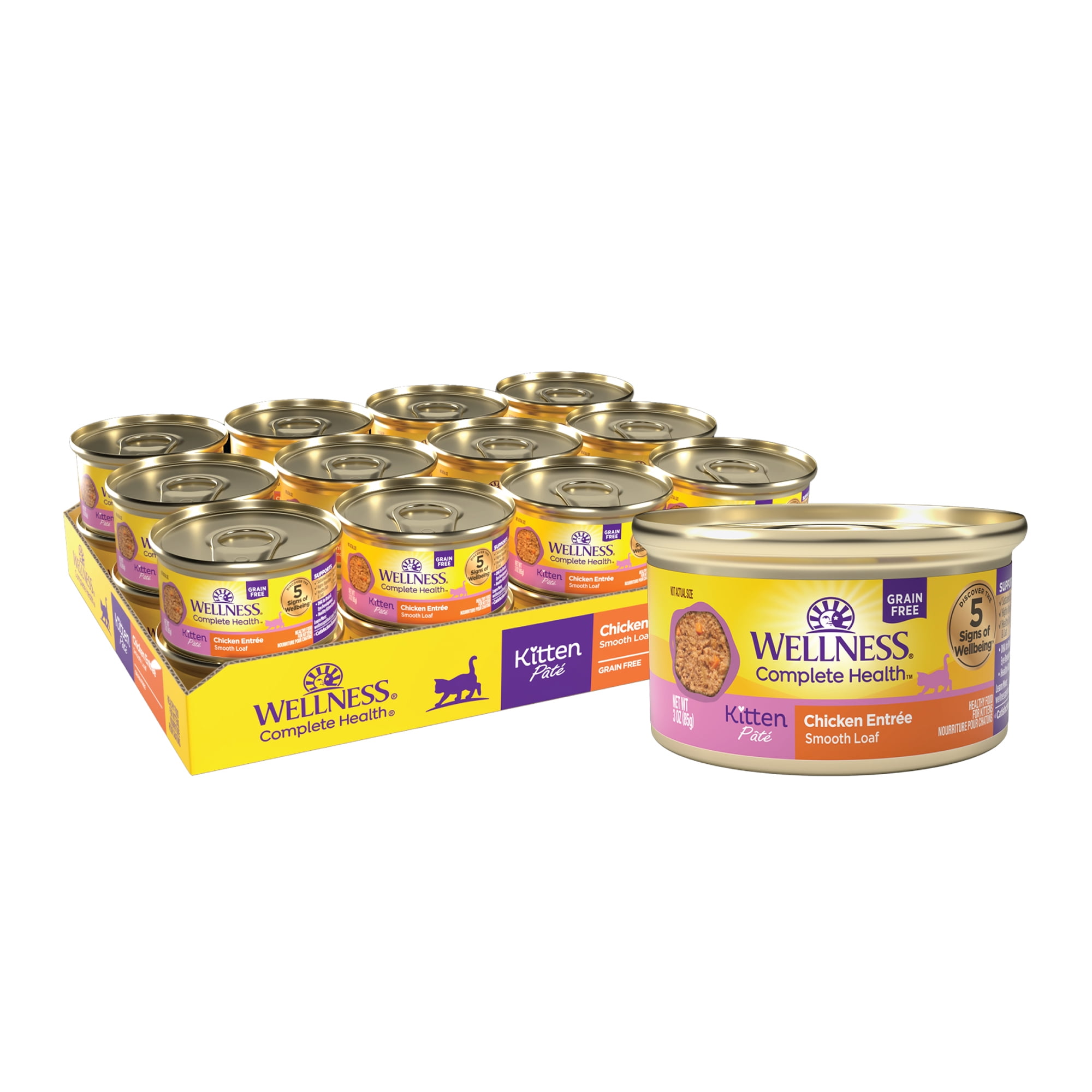 Wellness Complete Health Pate Kitten Wet Cat Food, Natural, Protein-Rich, Grain Free, 3 Ounce, 24 Pack, (Chicken)