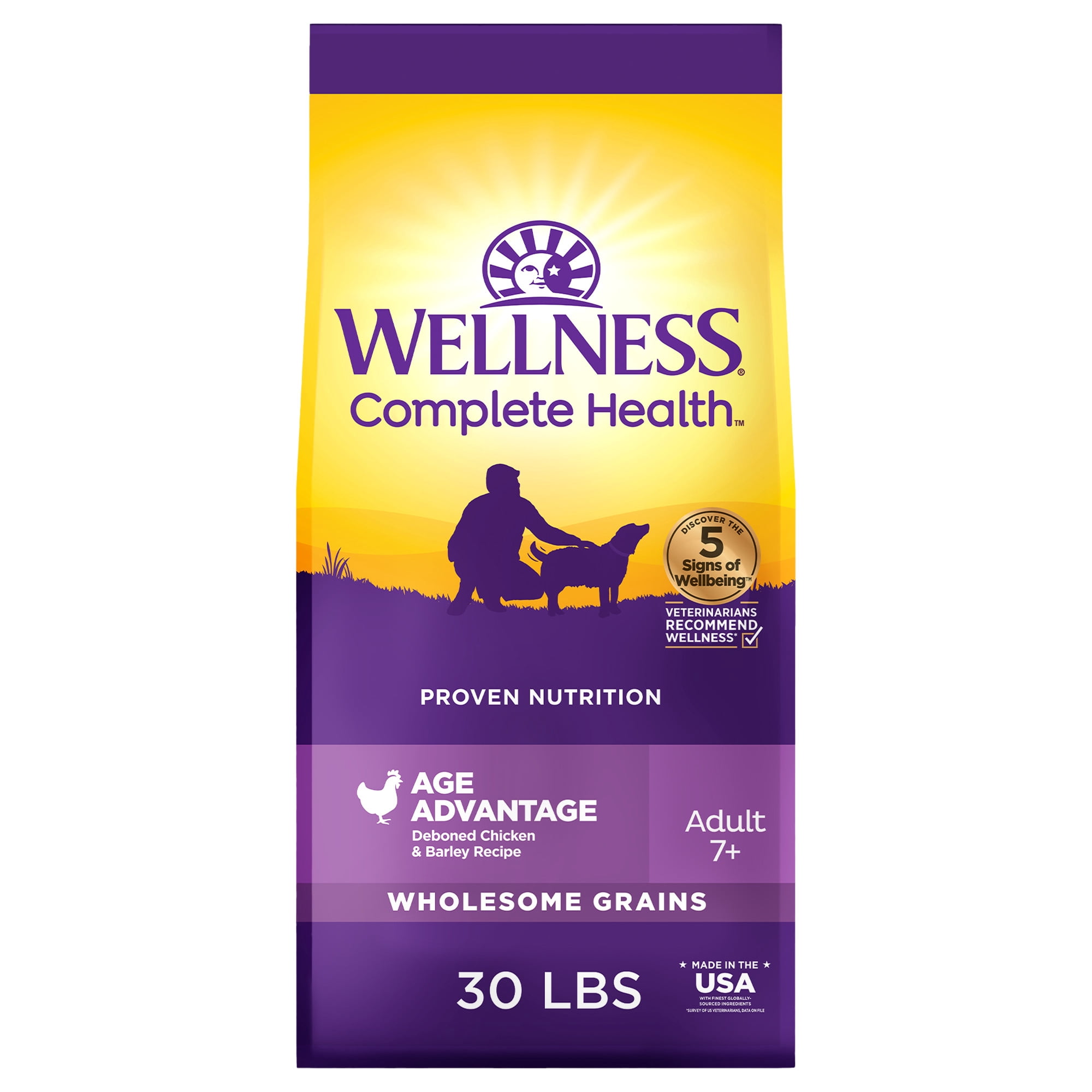 Wellness Complete Health Senior Dry Dog Food, Wholesome Grains, Natural, Age Advantage Chicken & Barley Recipe, (30-Pound Bag)