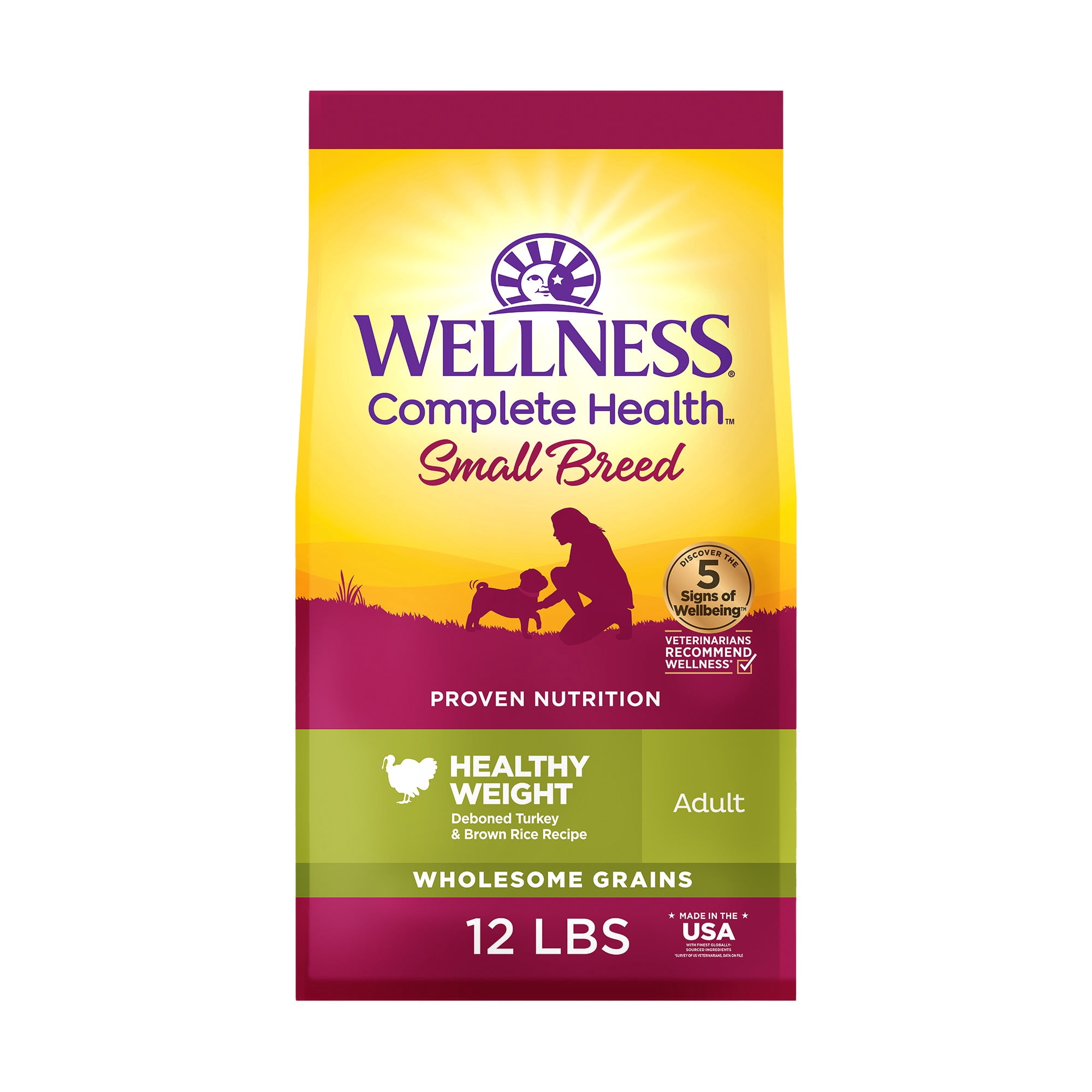 Wellness Complete Health Dry Dog Food, Small Breed, Wholesome Grains, Natural, Healthy Weight Turkey & Brown Rice Recipe, (12-Pound Bag)