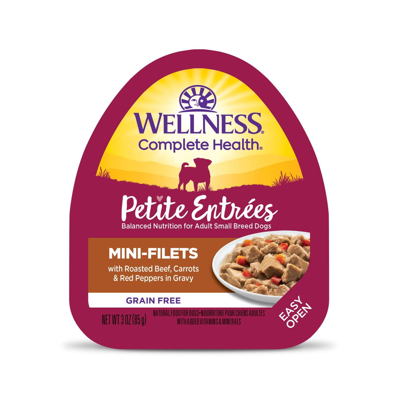 Wellness Petite Entrées Mini Fillets Grain Free Natural Wet Small Breed Dog Food, Roasted Beef, Carrots & Red Peppers, 3-Ounce Cup (Pack of 24)