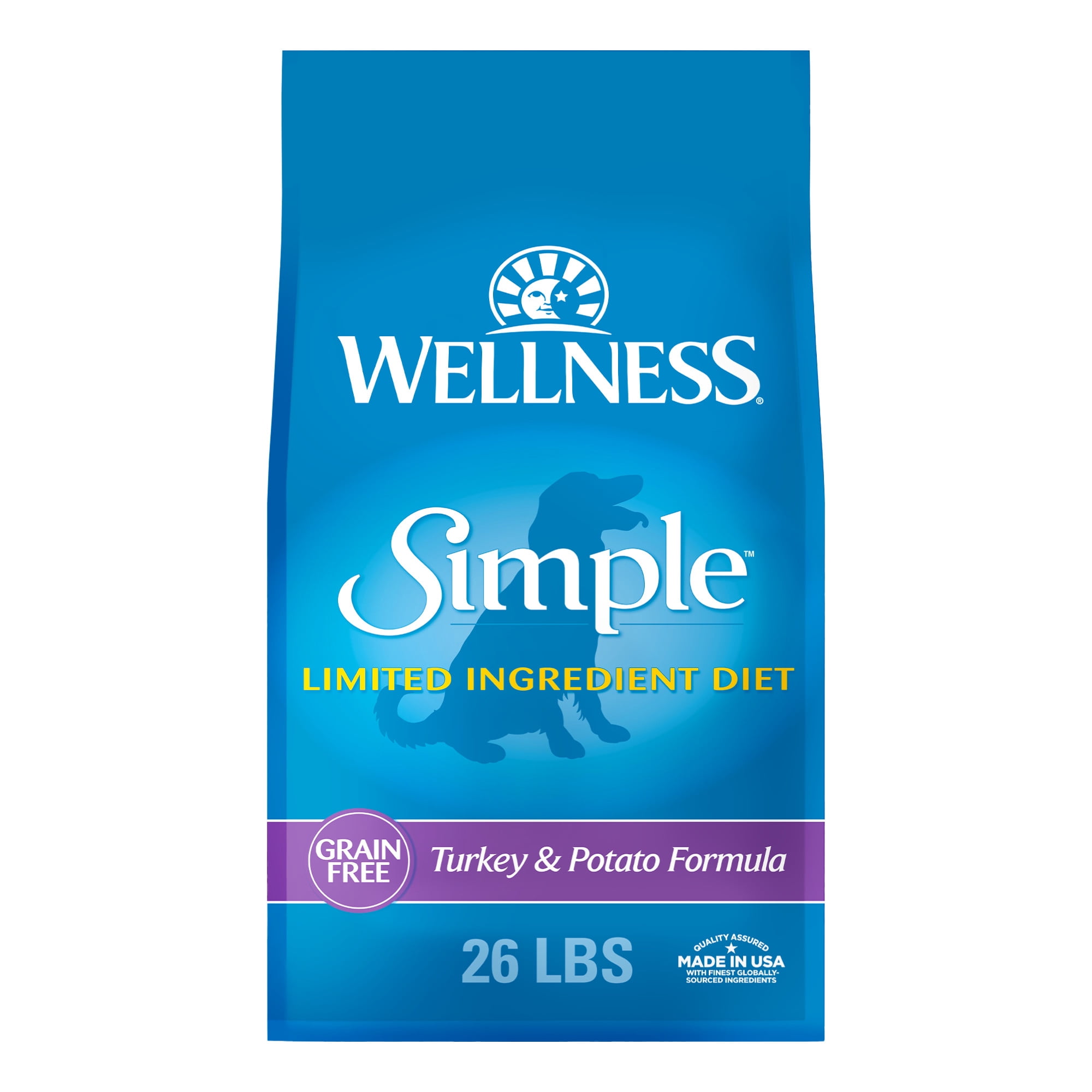 Wellness Simple Limited Ingredient Dry Dog Food for Sensitive Stomachs, Supports Skin & Coat, Grain Free, Natural, Turkey & Potatoe Recipe, (26-Pound Bag)