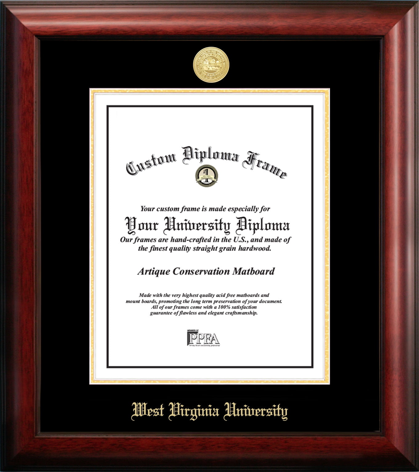 West Virginia University 11w x 14h Gold Embossed Diploma Frame