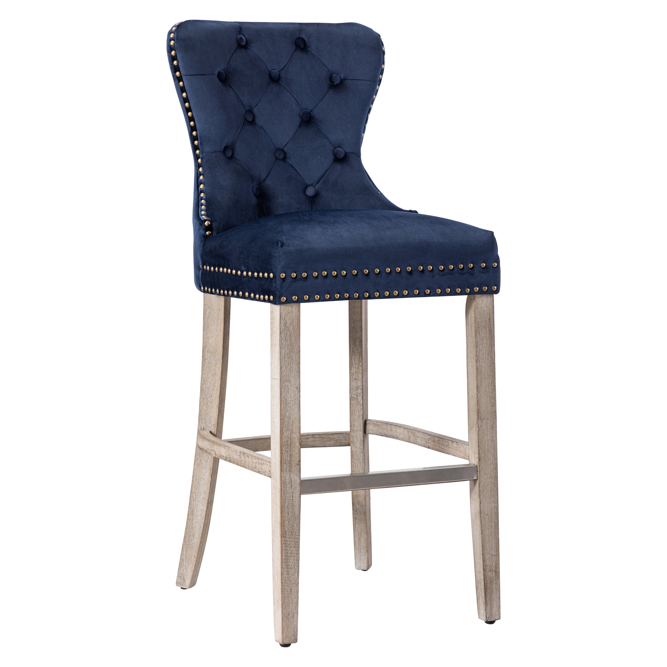 Westin Outdoor 29" Tufted Velvet Counter Stool, Antique Gray/Velvet Navy Blue