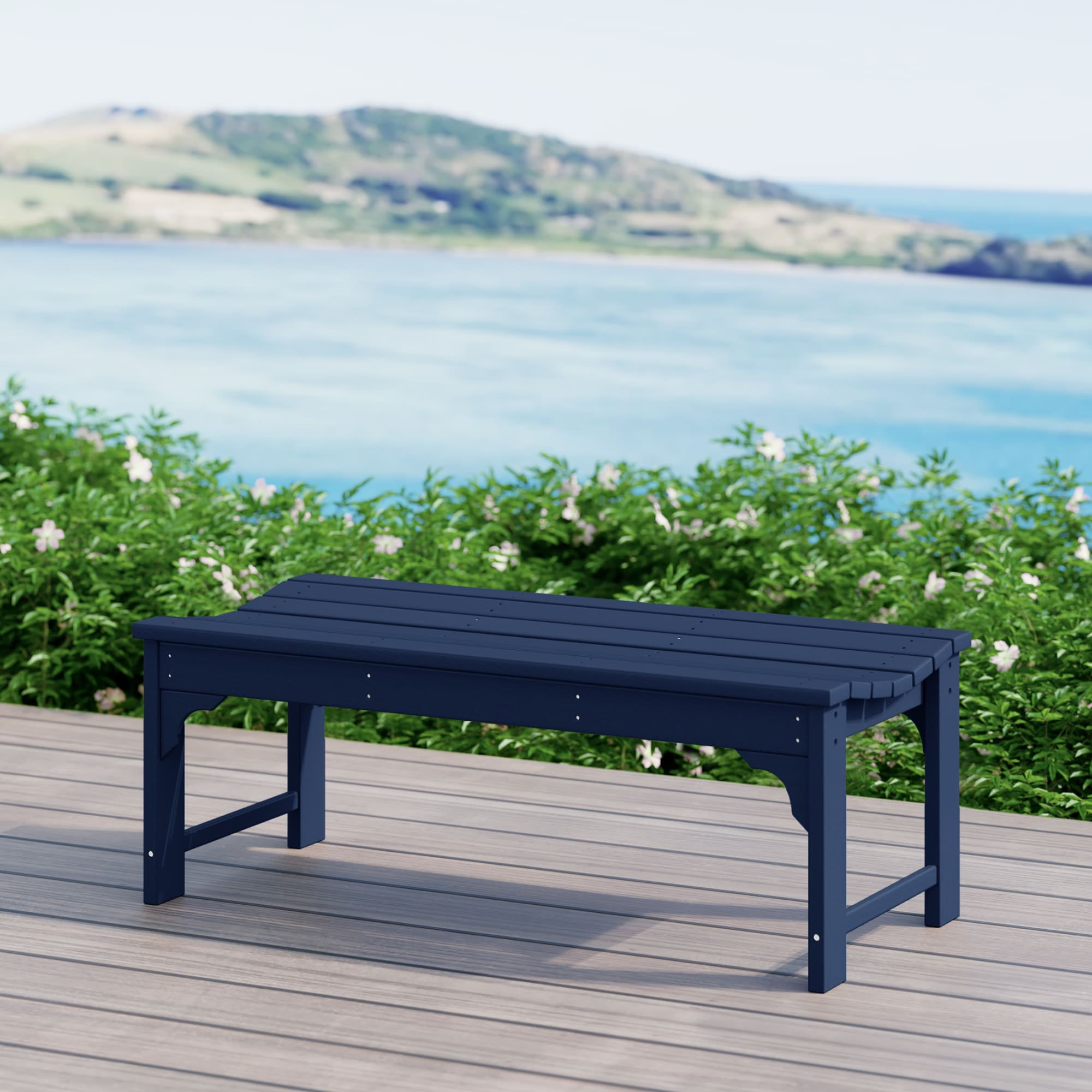 WestinTrends Malibu 46" length backless Outdoor Garden Bench, Navy Blue