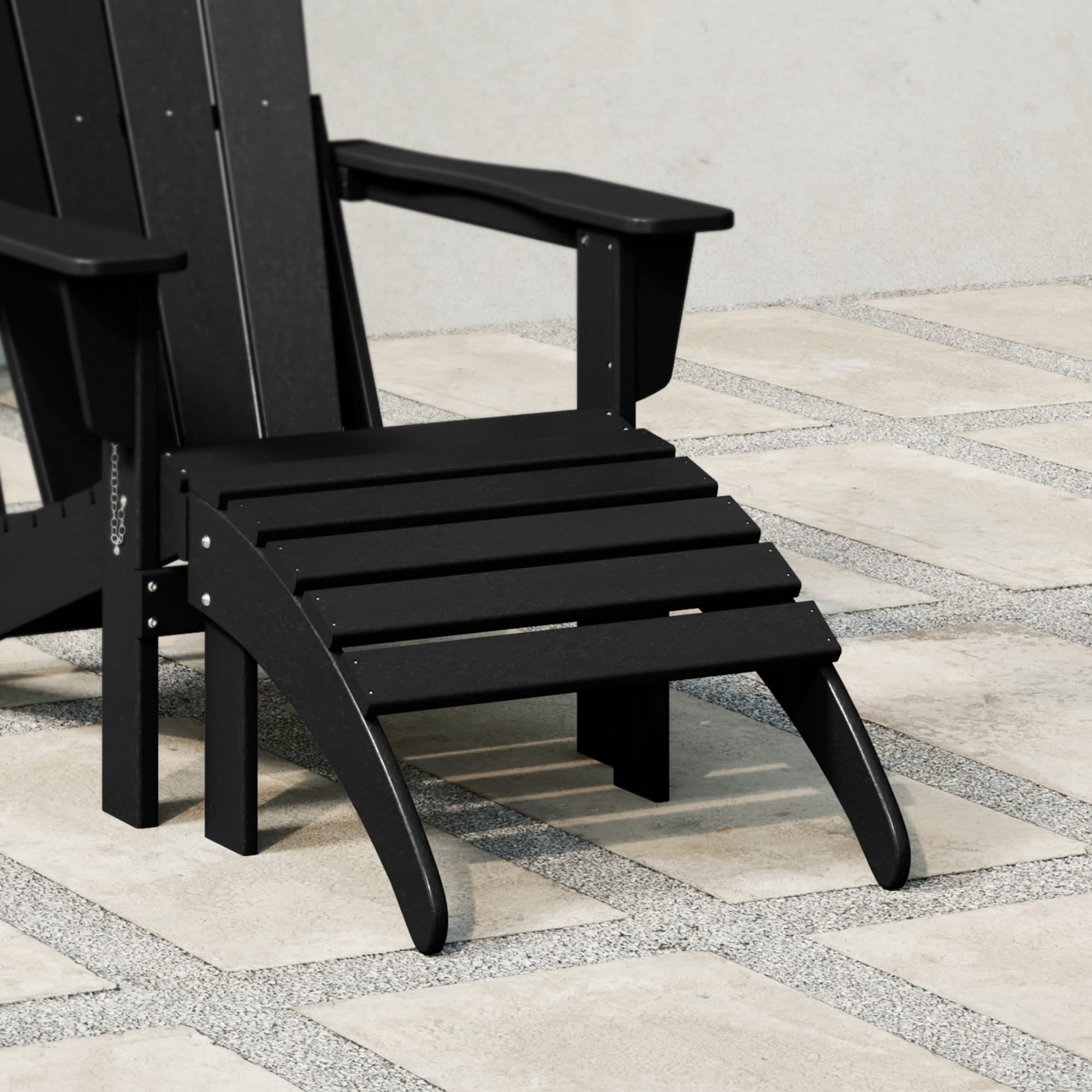 WestinTrends Malibu Outdoor Adirondack Ottoman – All-Weather Poly Lumber Folding Footrest for Patio Porch, Black
