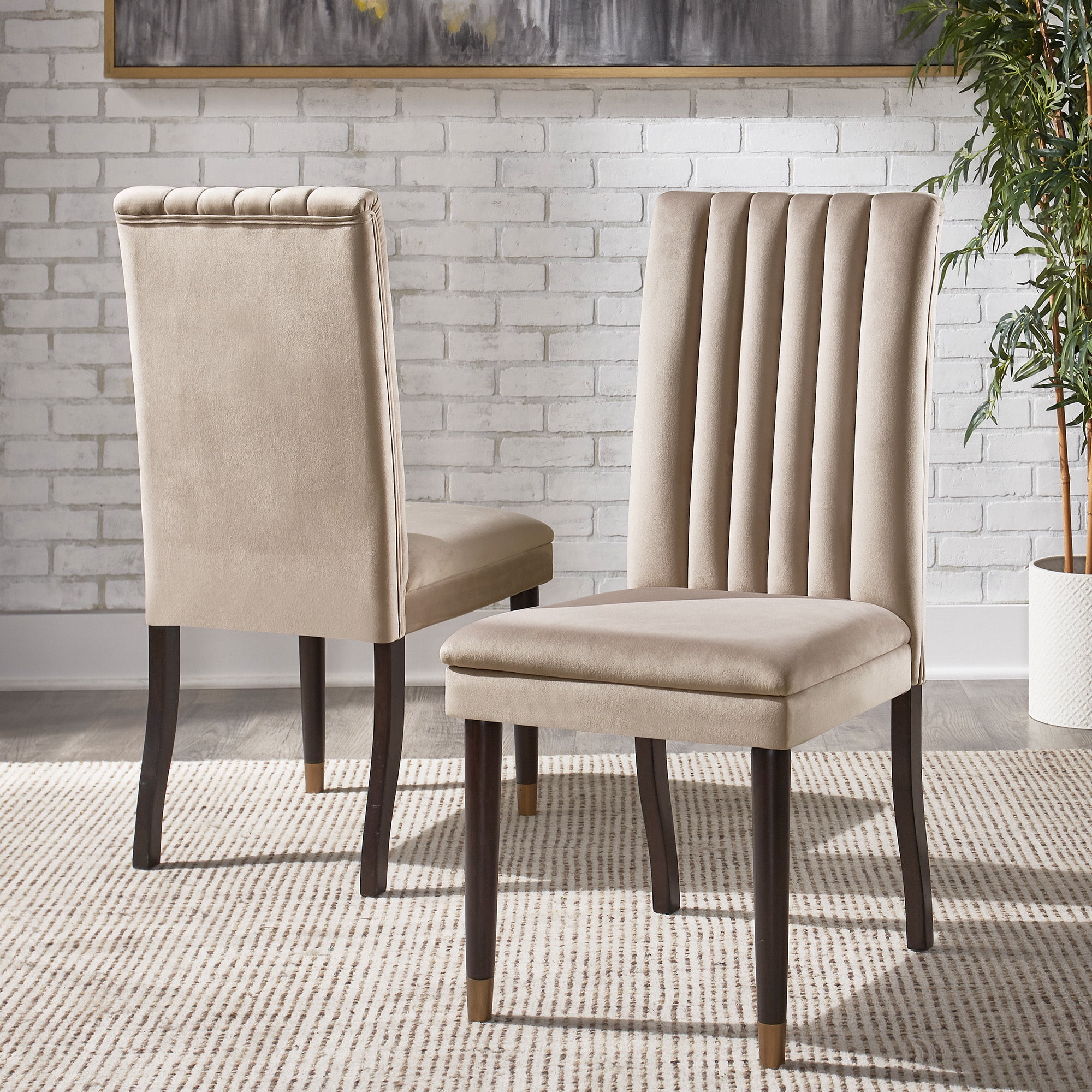 Weston Home Avesbury Velvet Channel Back Dining Chairs, Set of 2, Taupe Velvet