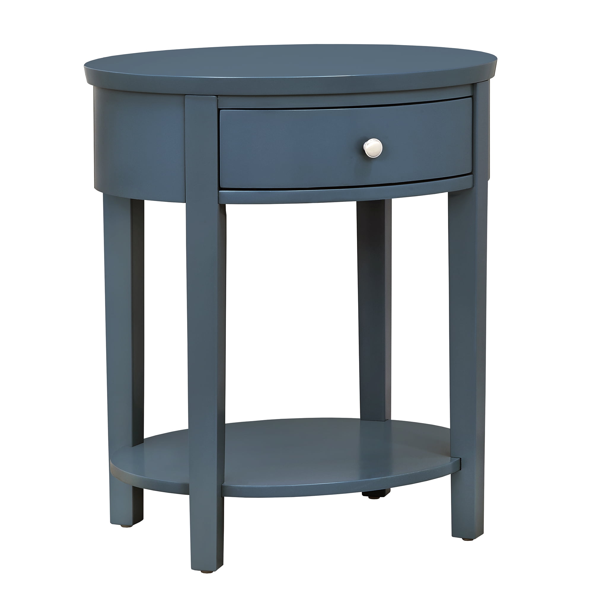 Weston Home Easley Circle End Table With Drawer And Lower Storage, Blue Steel