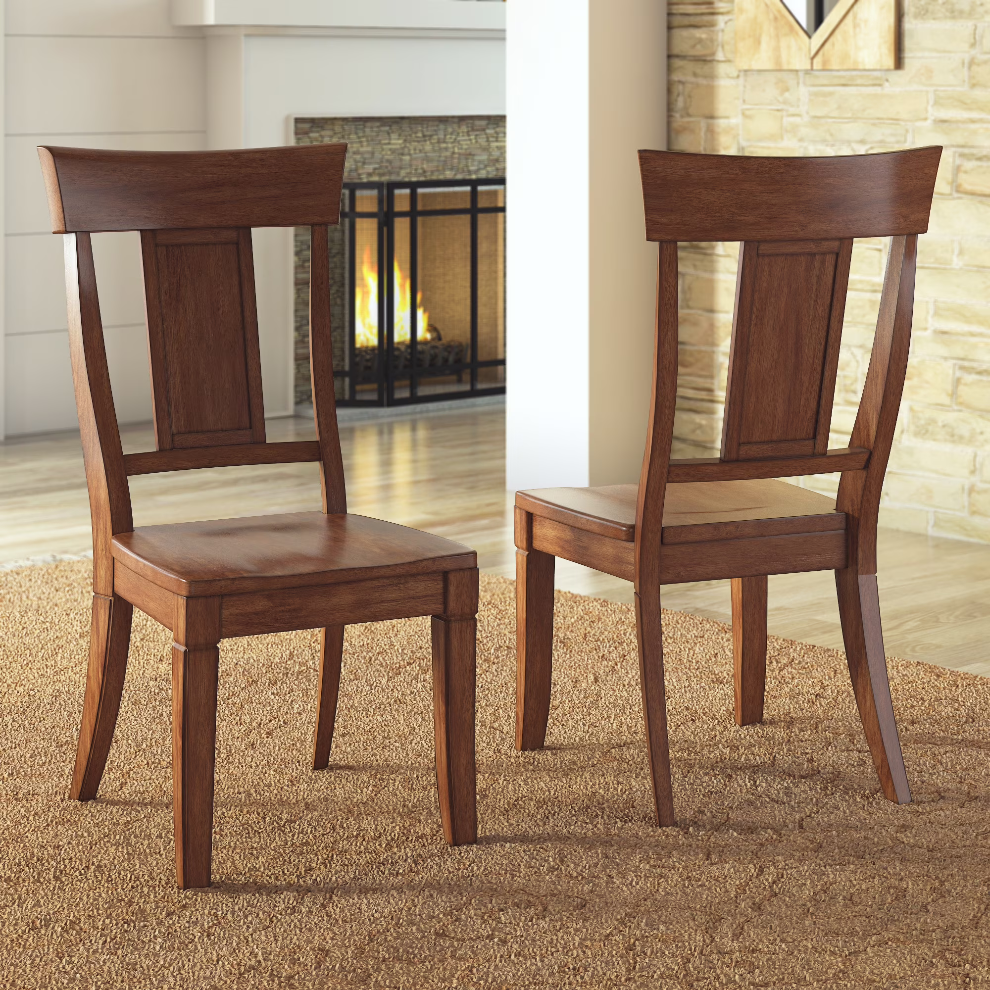 Weston Home Farmhouse Wood Dining Chair with Panel Back, Set of 2, Oak