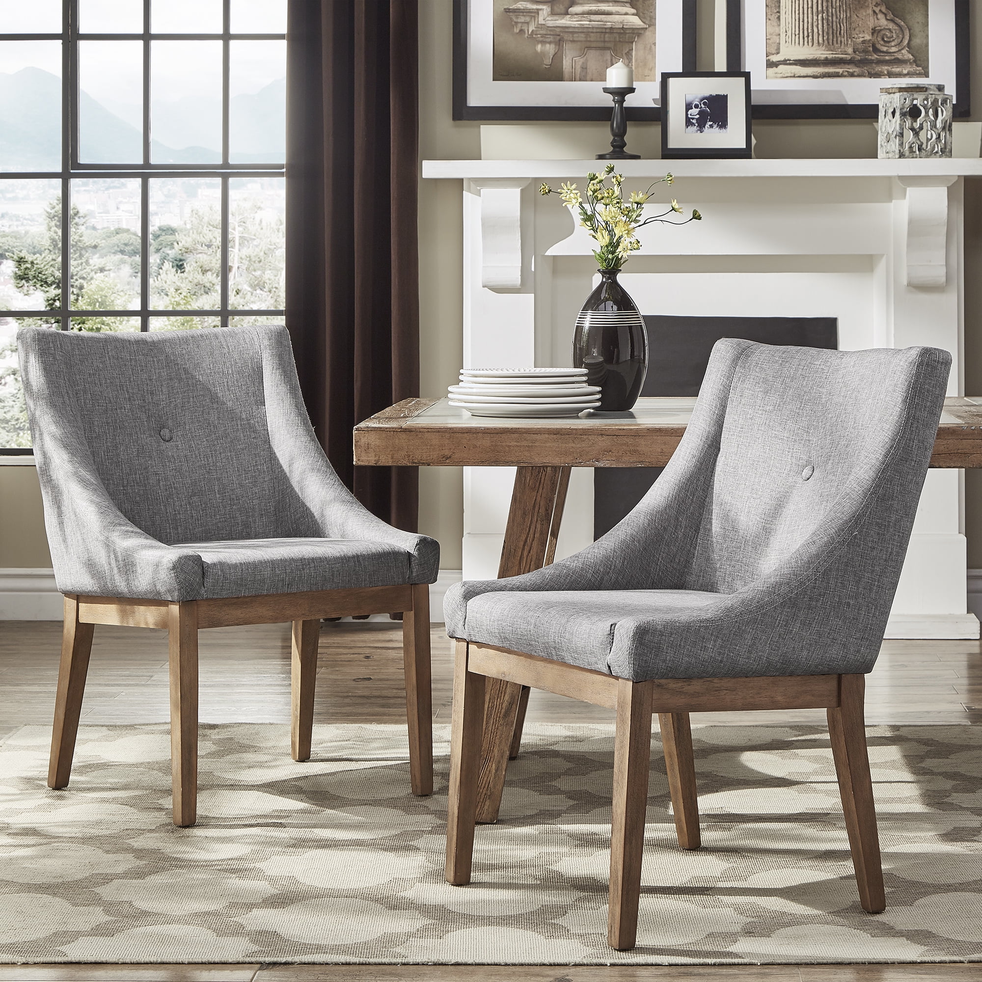 Weston Home Kirk Button Tufted Slope Arm Linen Dining Chair, Set of 2, Gray