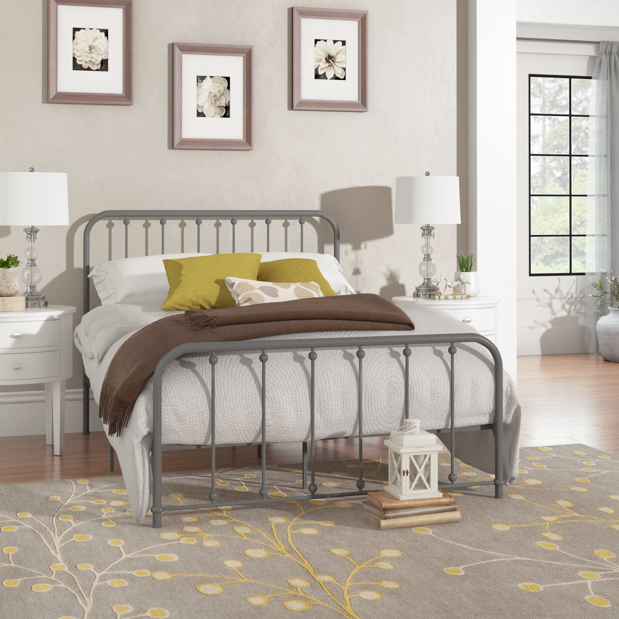 Weston Home Montgomery Spindle Metal Platform Full Bed, Frost Grey