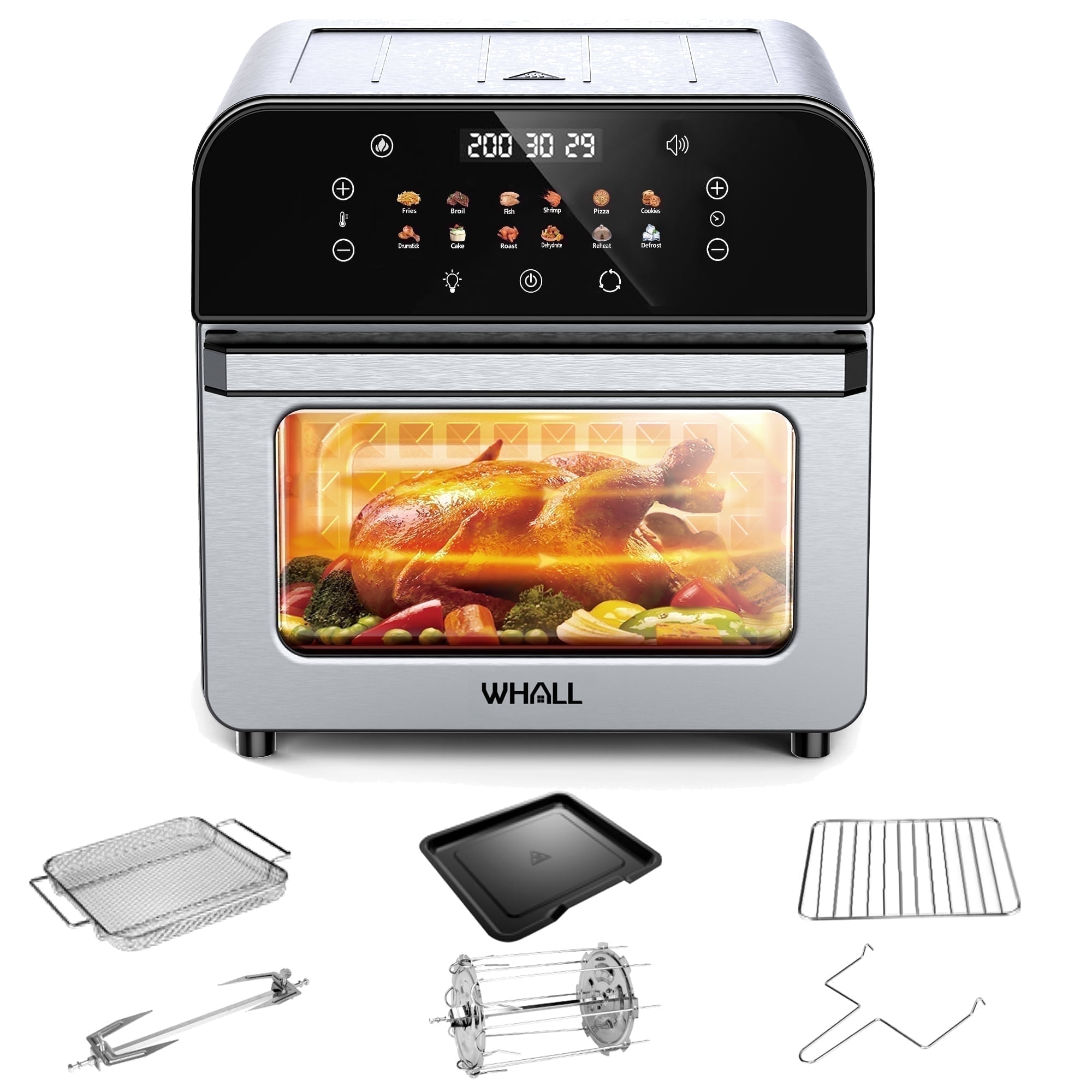 WHALL 12QT Touchscreen Air Fryer Toaster Oven, 12 Pre-set Menus, Clear Window, Less Oil