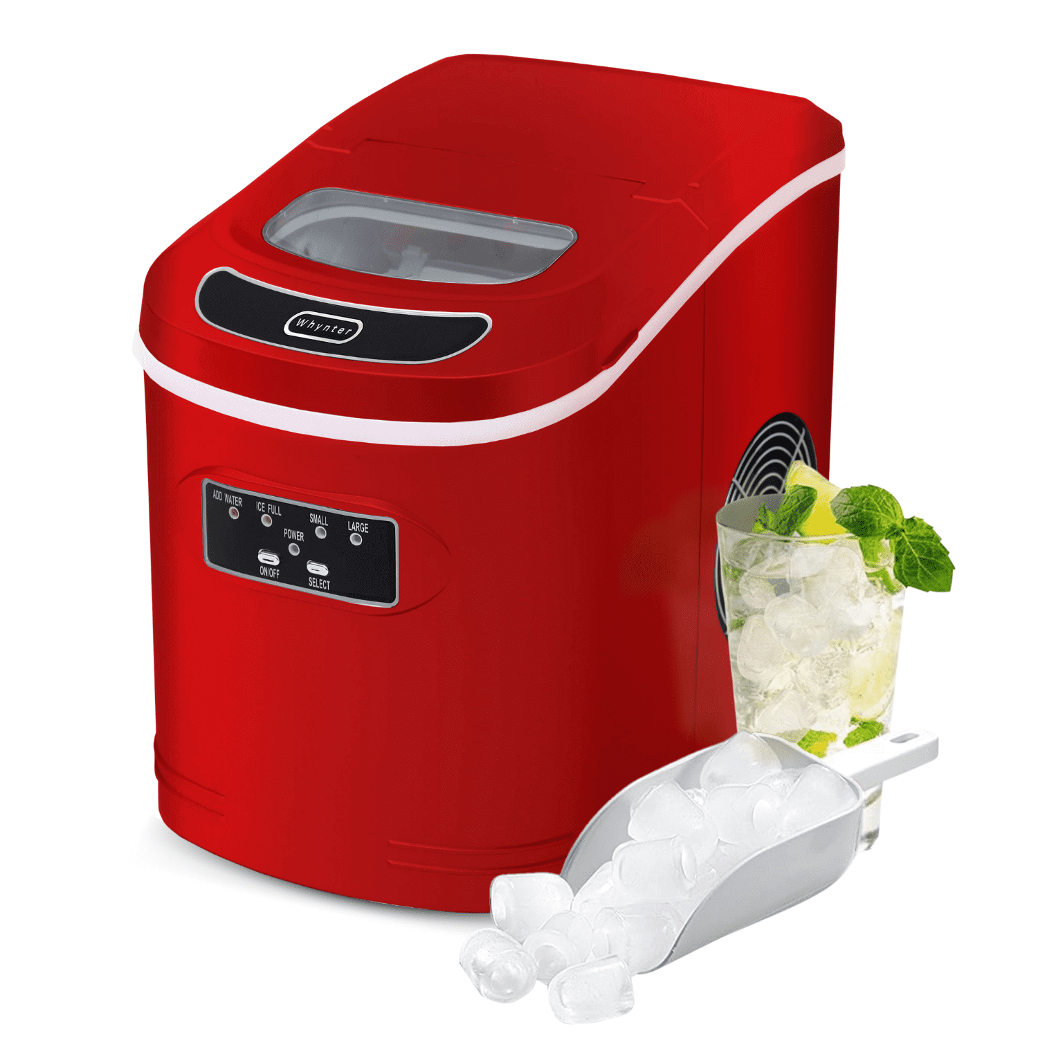 Whynter Compact Portable Ice Maker, 27 lb Capacity, Red