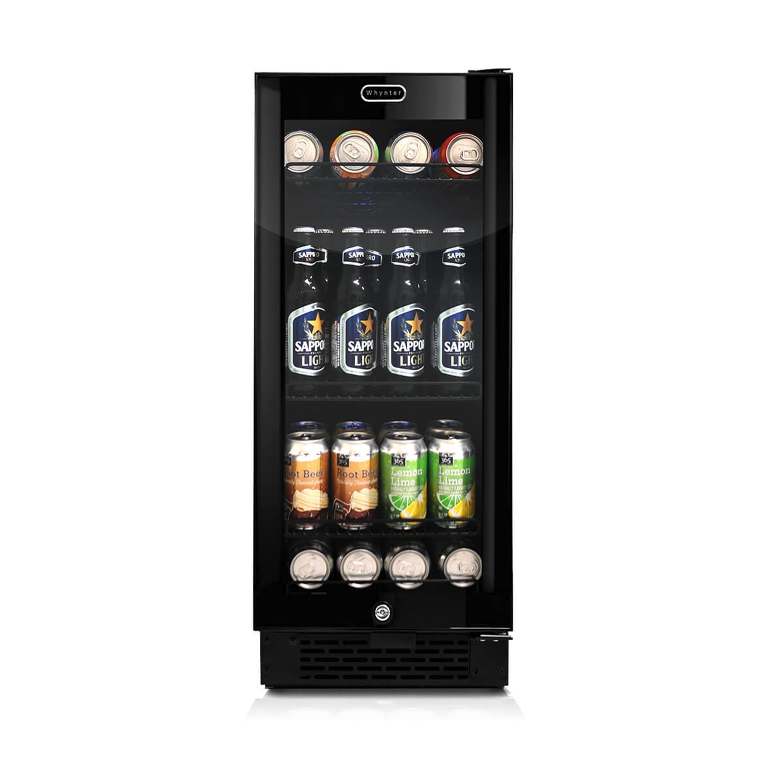 Whynter 100-Can Beverage Refrigerator, 15" Built-in Black Glass Door BBR-801BG