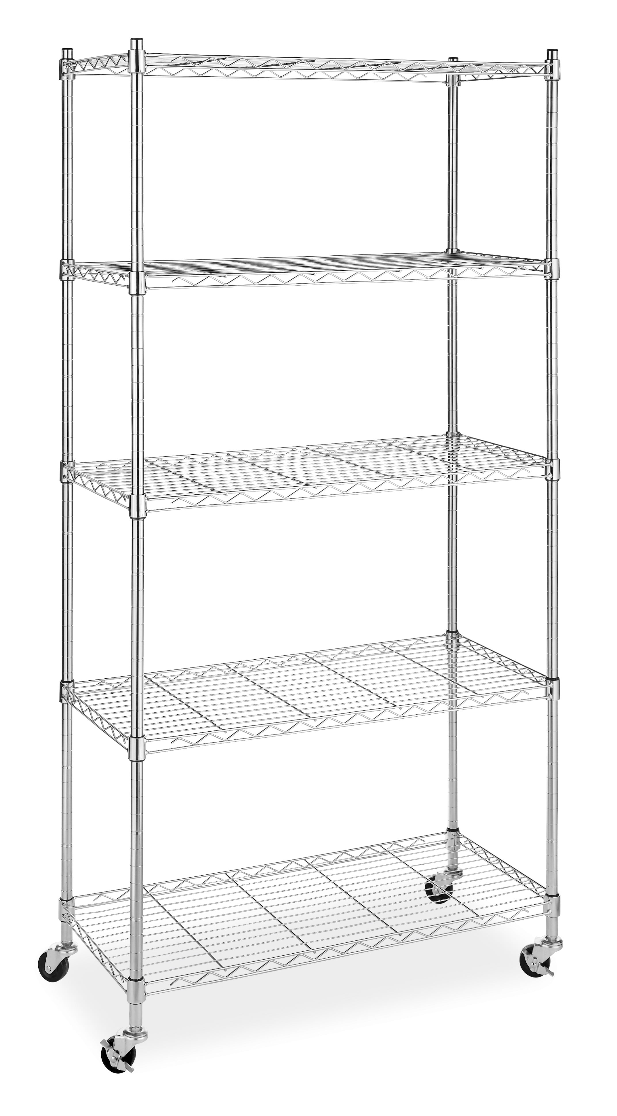 Whitmor Supreme 5-Tier Cart - Rolling Utility Organizer - Chrome - 14.25" x 30.125" x 60.375"