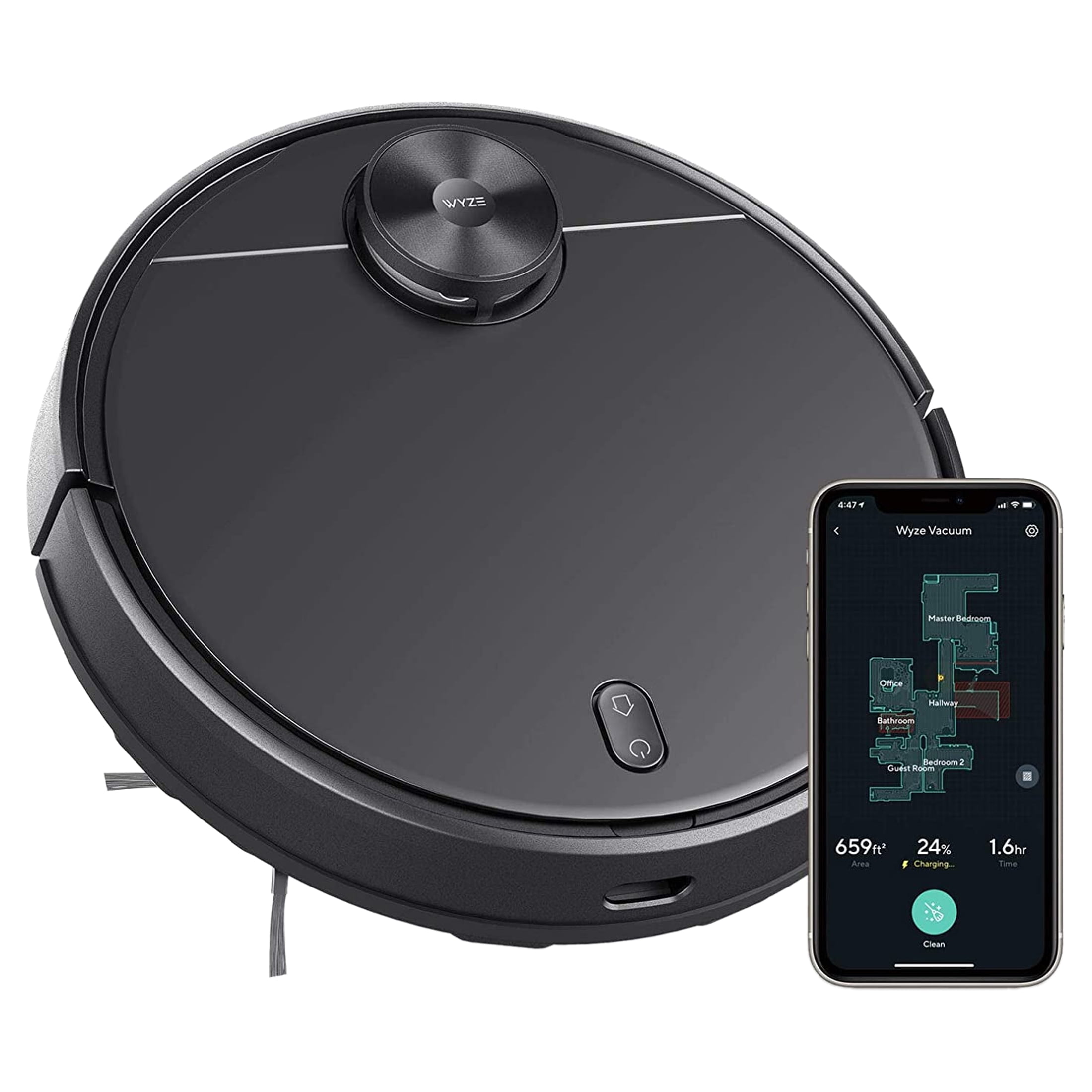 Wyze Wi-Fi Connected Robotic Vacuum with LiDAR Room Mapping, Ideal for Pet Hair, Hard Floors and Carpets