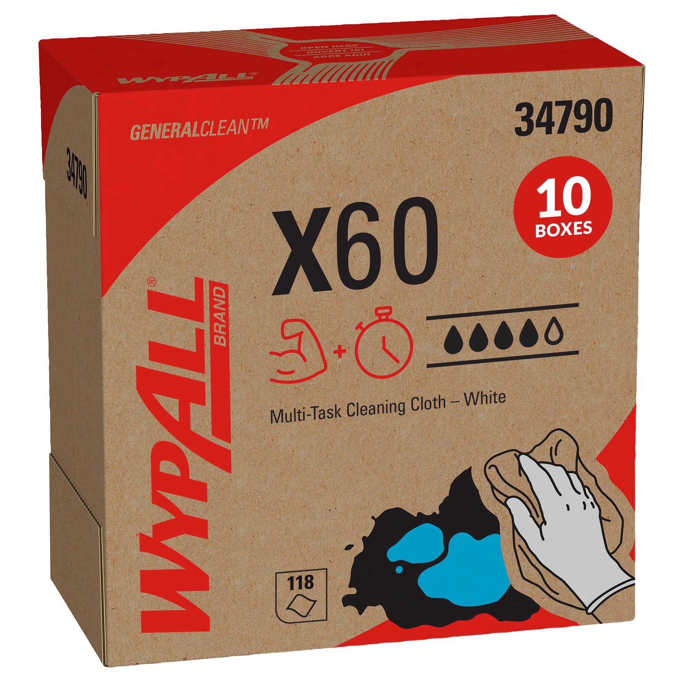 WypAll GeneralClean X60 Cloths Multi-Task Cleaning Wipes (34790), Pop-Up Box, Strong and Absorbent Towels, White (10 Boxes of 118 Sheets, 1,180 Sheet Total)