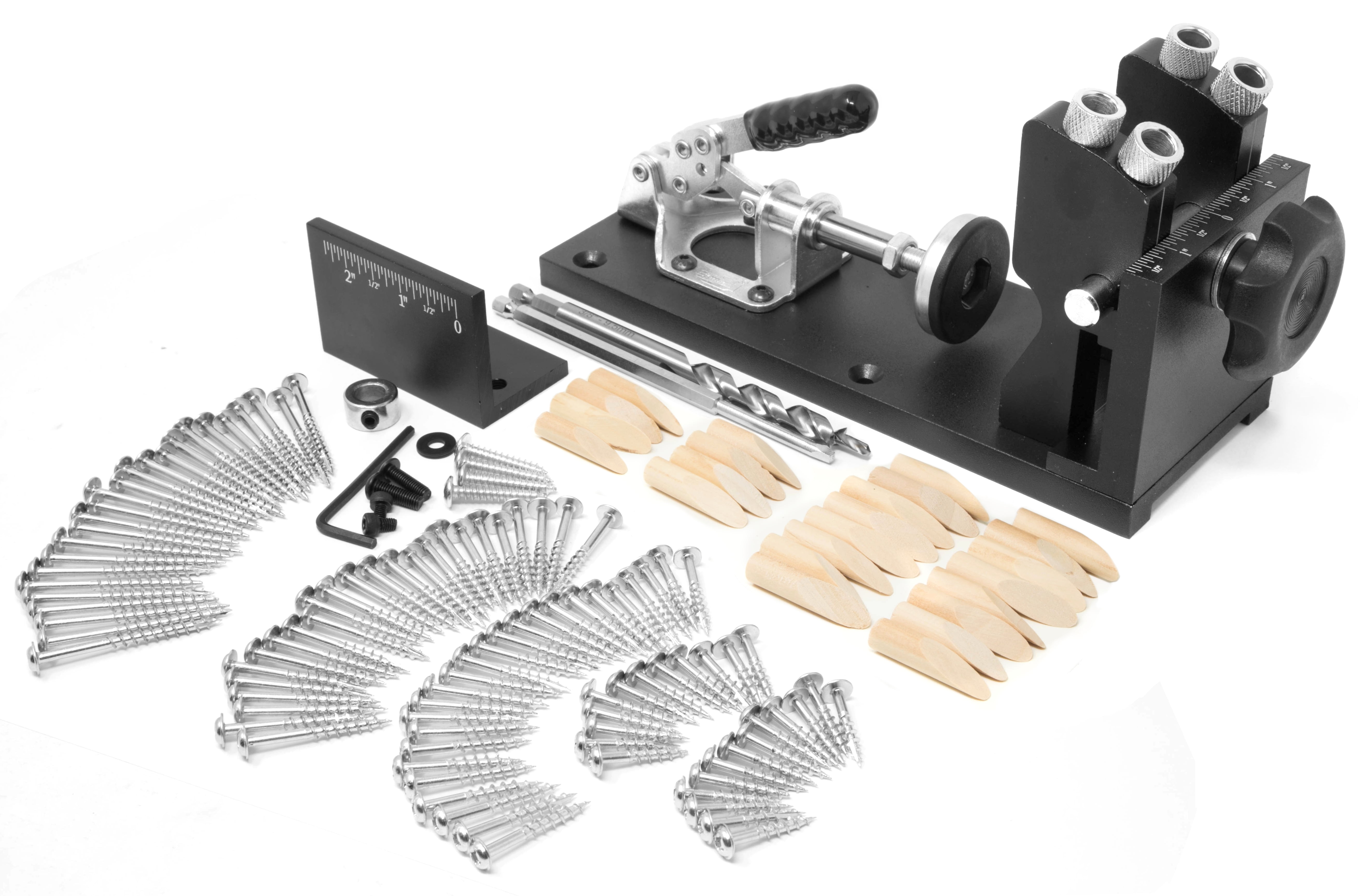 WEN Metal Pocket Hole Jig Kit with L-Base, Step Drill Bit, and Self-Tapping Screws