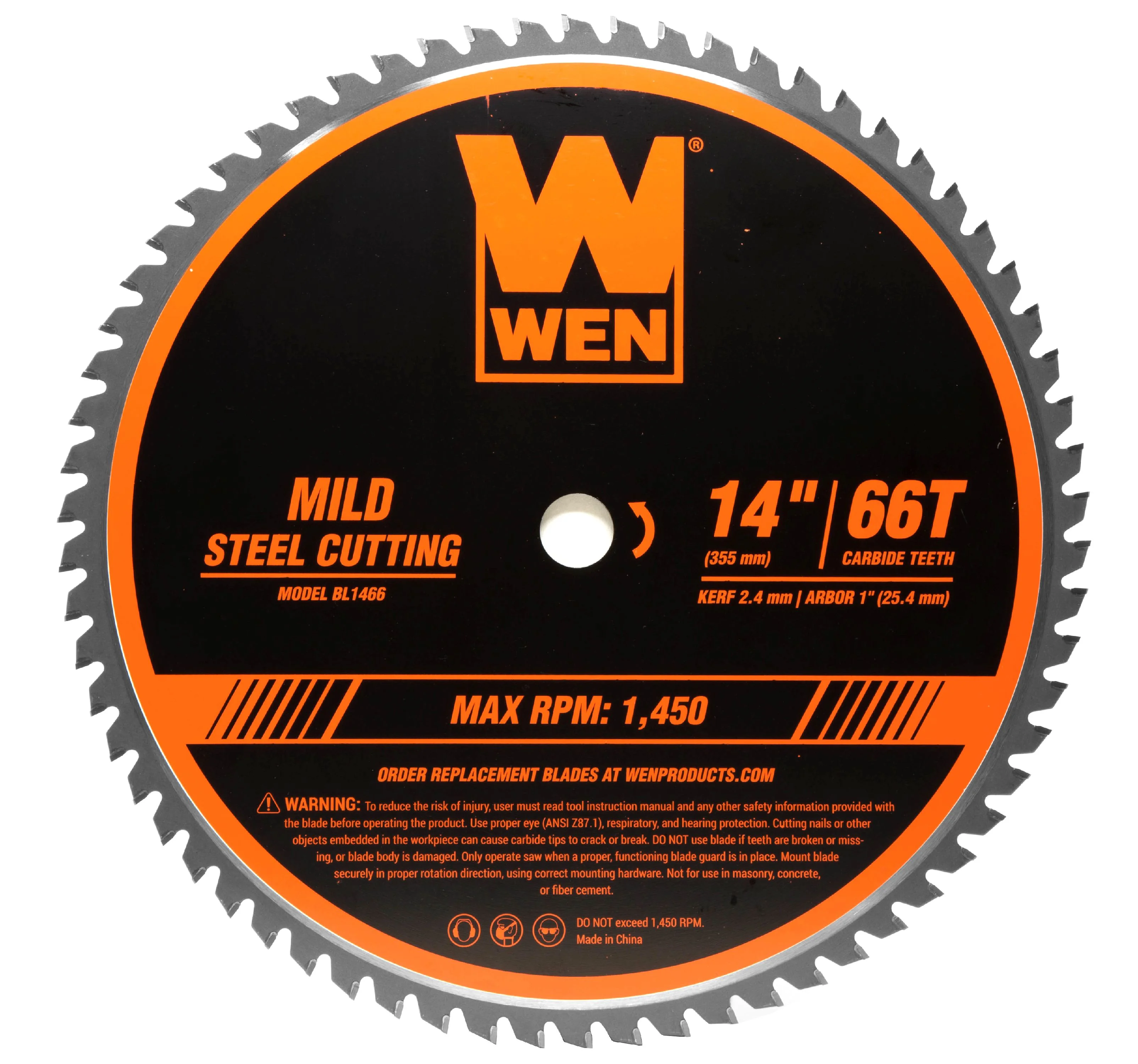 WEN 14-Inch 66-Tooth Carbide-Tipped Professional Metal Saw Blade for Mild Steel Cutting, BL1466