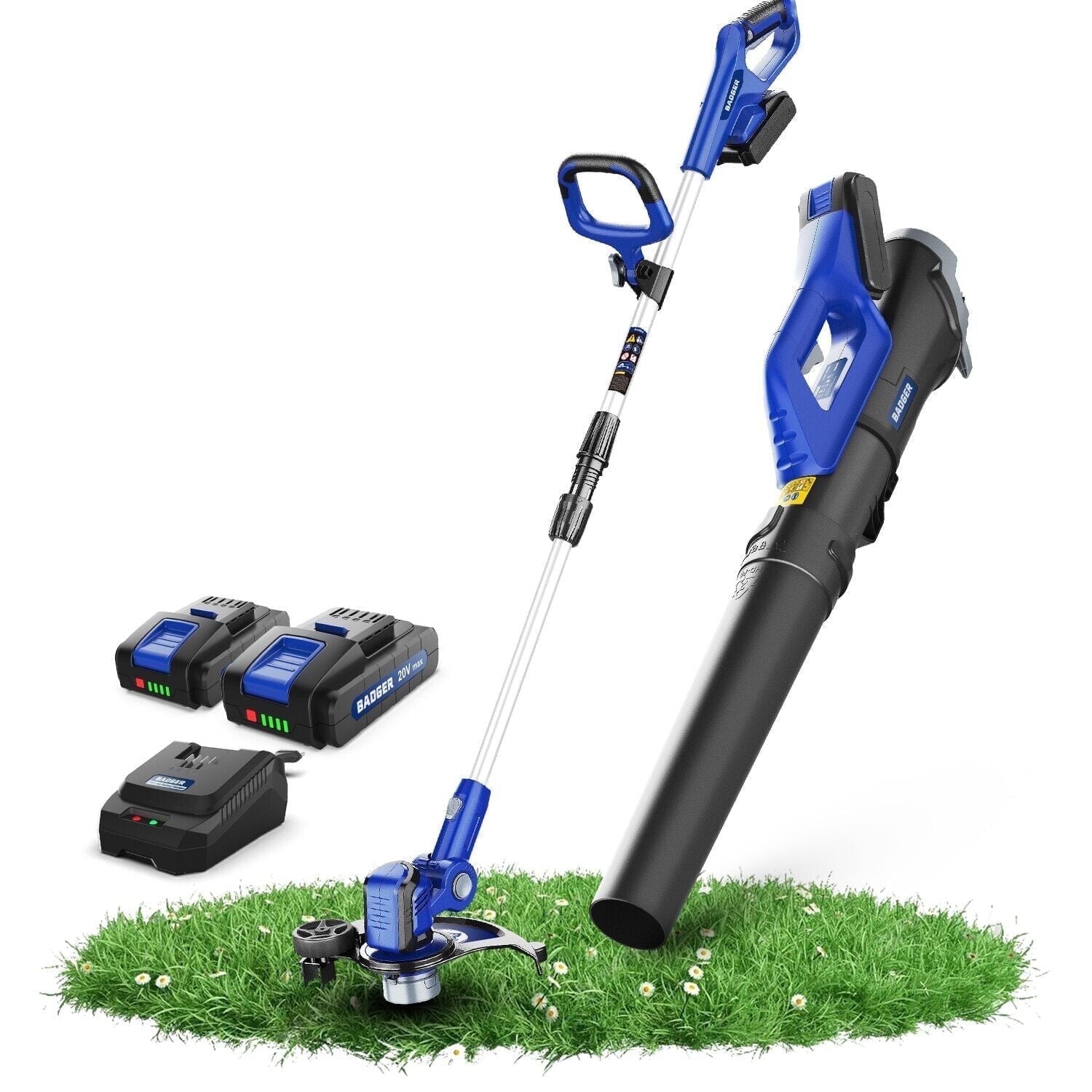 WILD BADGER POWER 20V Weed Wacker, Leaf Blower, Wheeled Edger Kit Electric with 2 * 2Ah Battery & Charger, String Trimmer, Lightweight, Adjustable Telescopic Shaft, Fast-Charging