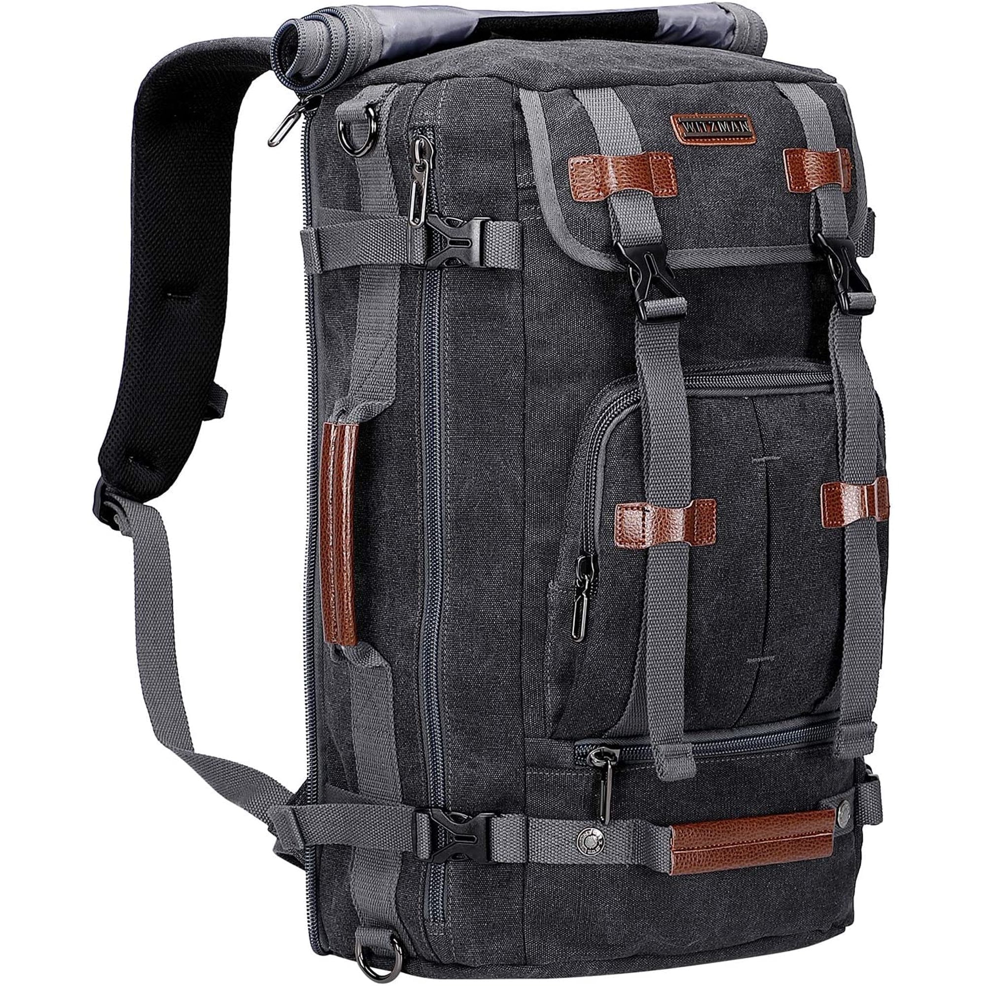 WITZMAN Travel Backpack for Men Large Canvas Backpack Luggage Carry on Duffel Bag A519-1 Black