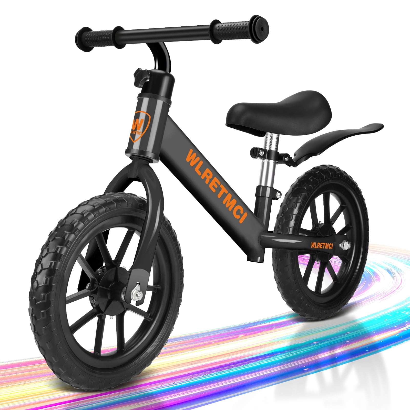 WLRETMCI Kid Balance Bike, 12'' Toddlers Training Bicycle for 2-5 Years Old Boys Girls, Lightweight with Lighting up Wheels, Black