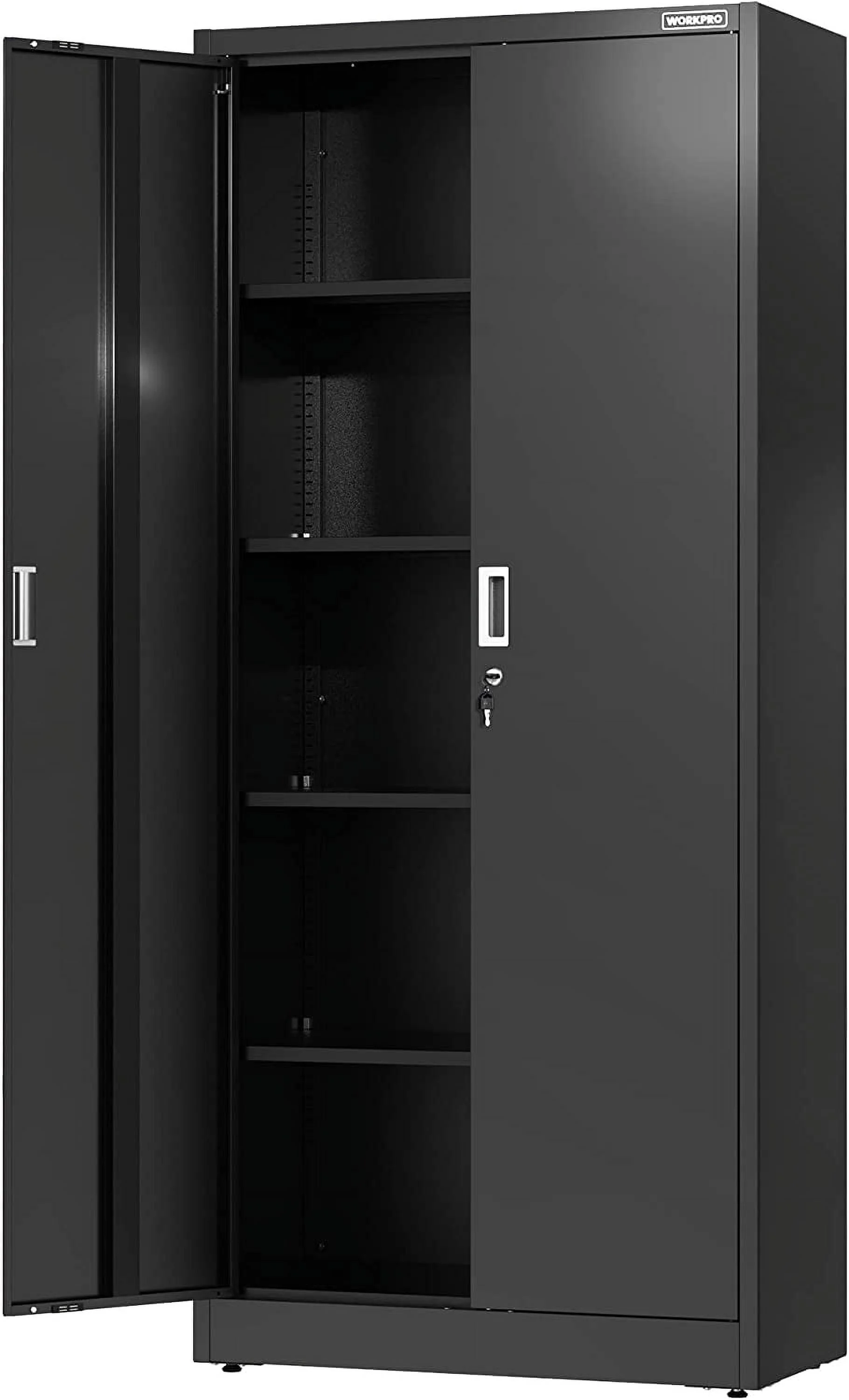 WORKPRO Metal Garage Storage Cabinet with Locking Doors and Adjustable Shelves,71 inches Tall Storage Cabinet for Tools, Office, Home, Shops (Black), Solid Packed