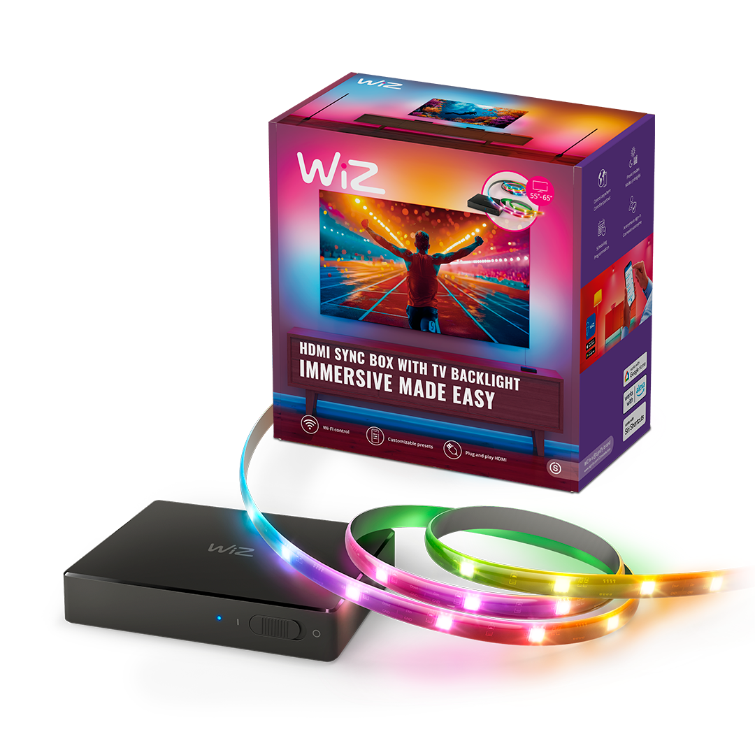 WiZ HDMI Sync Box with TV Backlight - 1 RGBIC LED Strip for 55-65 Inch TVs - App/Voice Control, Works with Google and Alex - No Camera needed