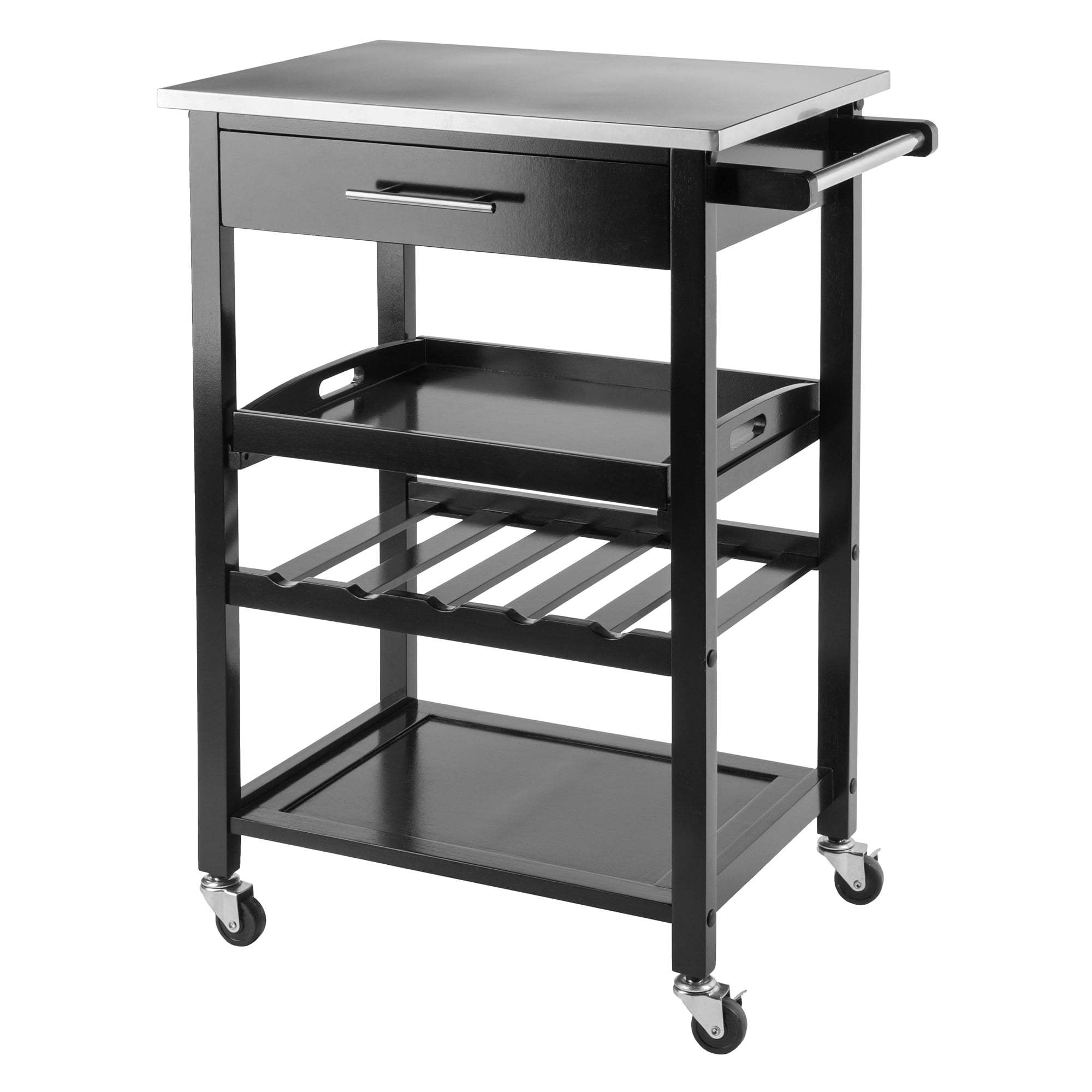 Winsome Wood Anthony Kitchen Utility Cart, Stainless Steel Top, Black Finish