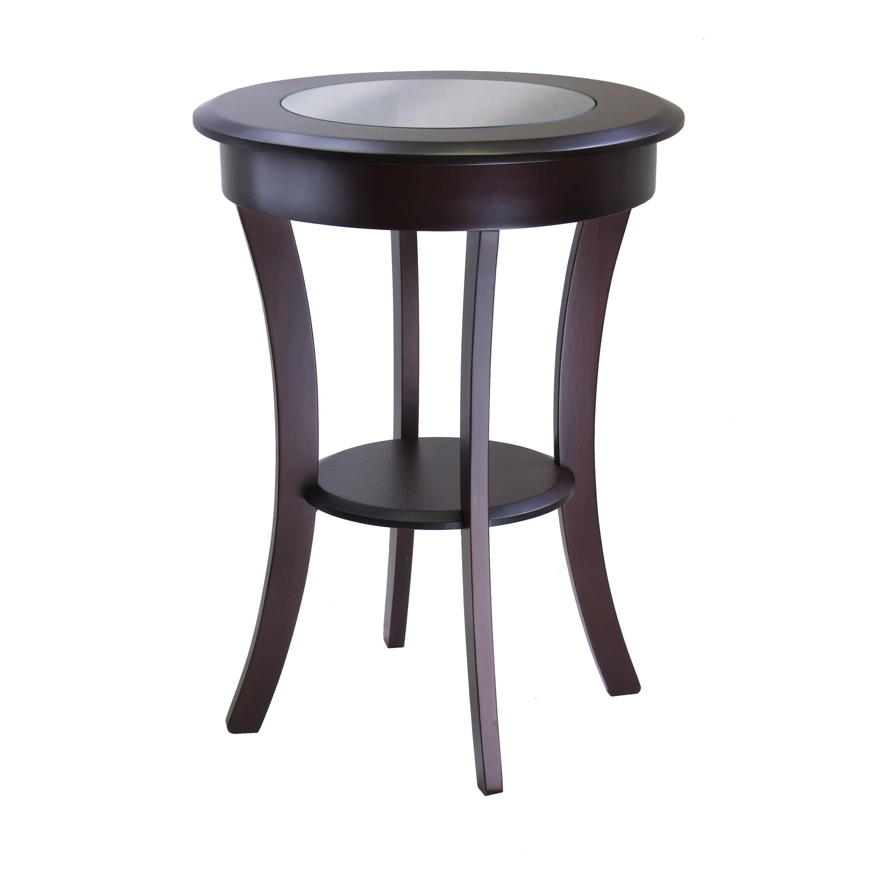 Winsome Wood Cassie Round Accent Table with Glass Top, Cappuccino Finish
