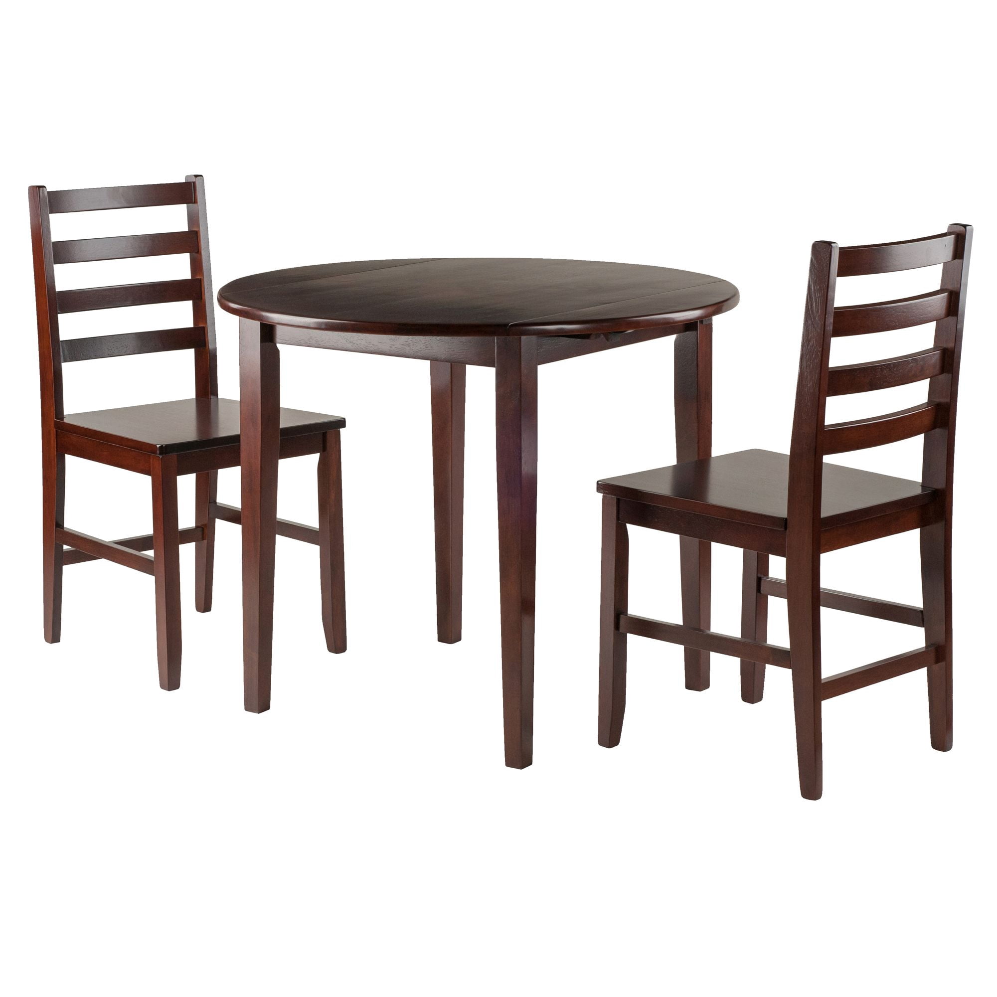Contemporary Home Living 3-Piece Walnut Brown Drop Leaf Table with Ladderback Chairs