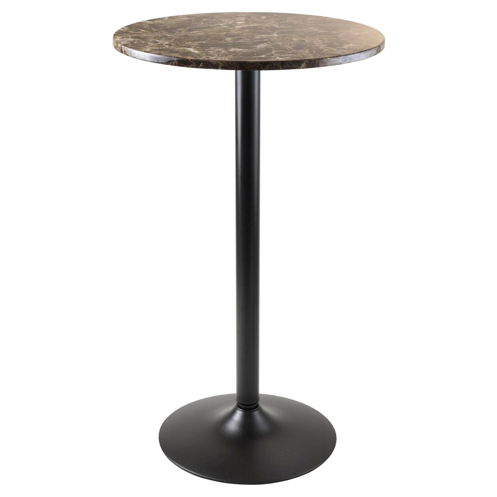 Winsome Cora Round Pub Table, Faux Marble Top, Black Base