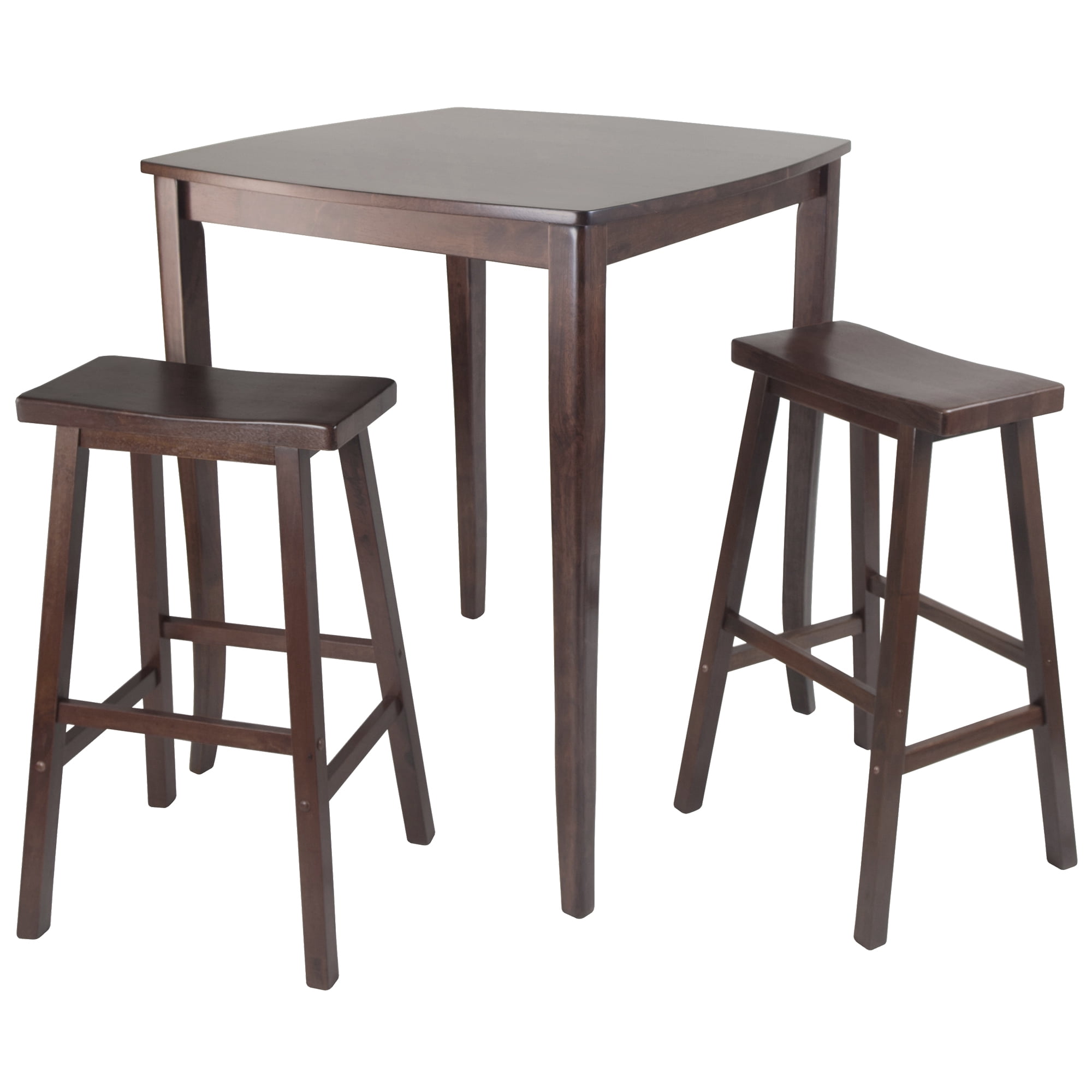 Winsome Wood Inglewood 3-Pc Dining Set, High Table & 2 Saddle Seat Bar Stools, Walnut Finish