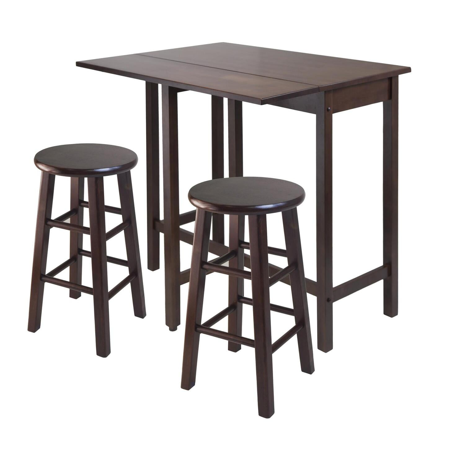 Winsome Wood Lynnwood 3-Pc High Drop Leaf Dining Table with 2 Square Leg Counter Stools, Walnut