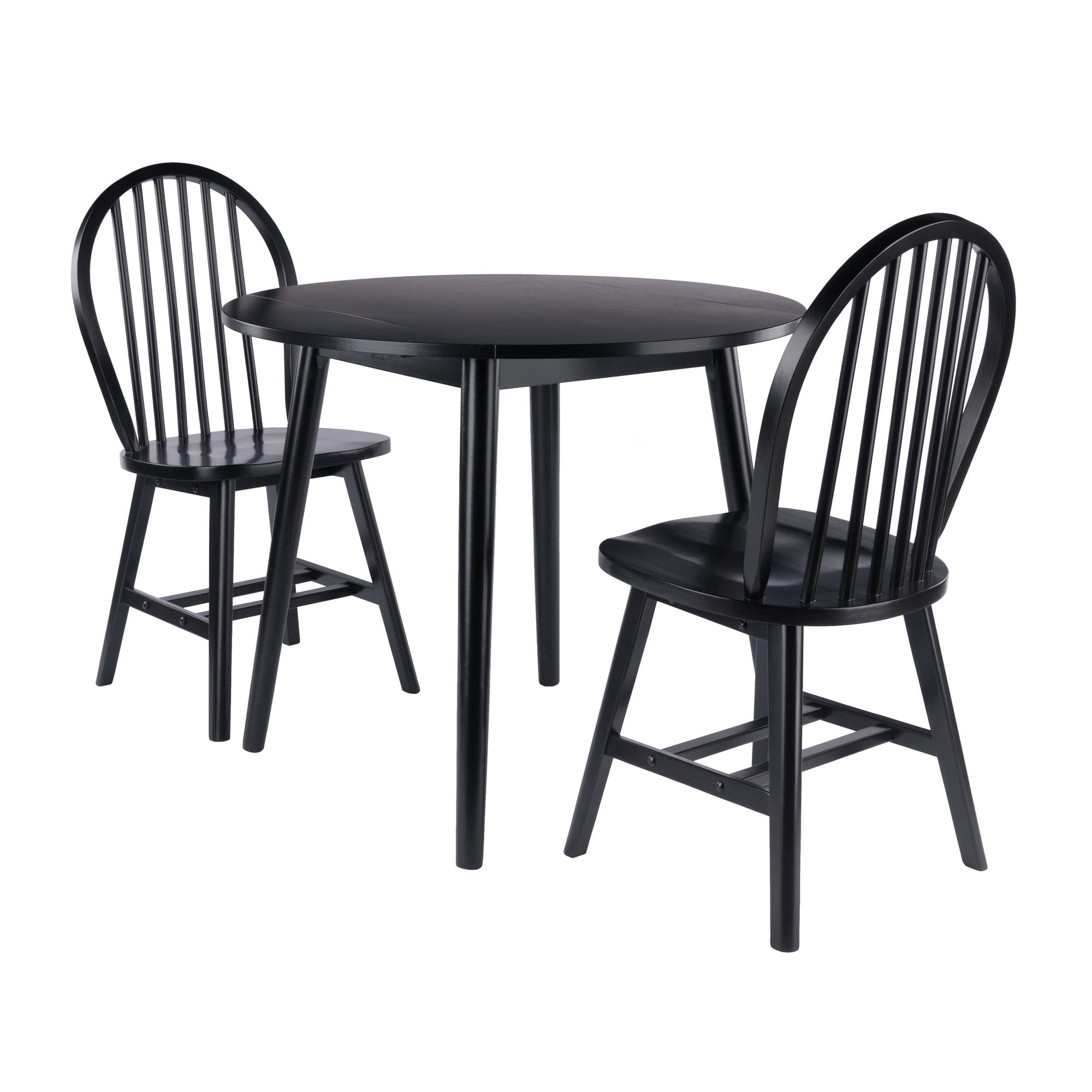 Winsome Wood Moreno 3-Pc Set, Drop Leaf Table with Windsor Chairs, Black Finish