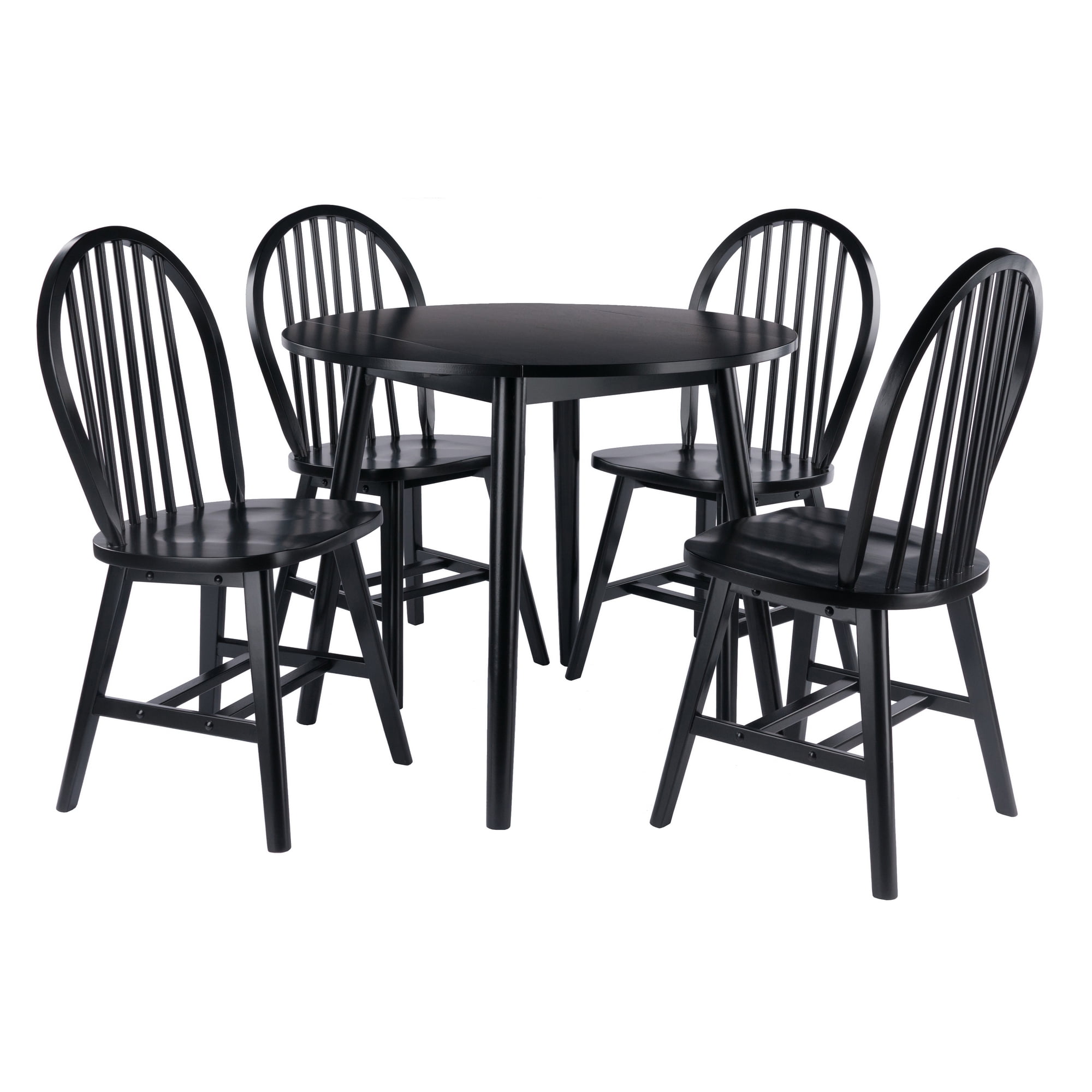 Winsome Wood Moreno 5-Pc Set, Drop Leaf Table with Windsor Chairs, Black Finish