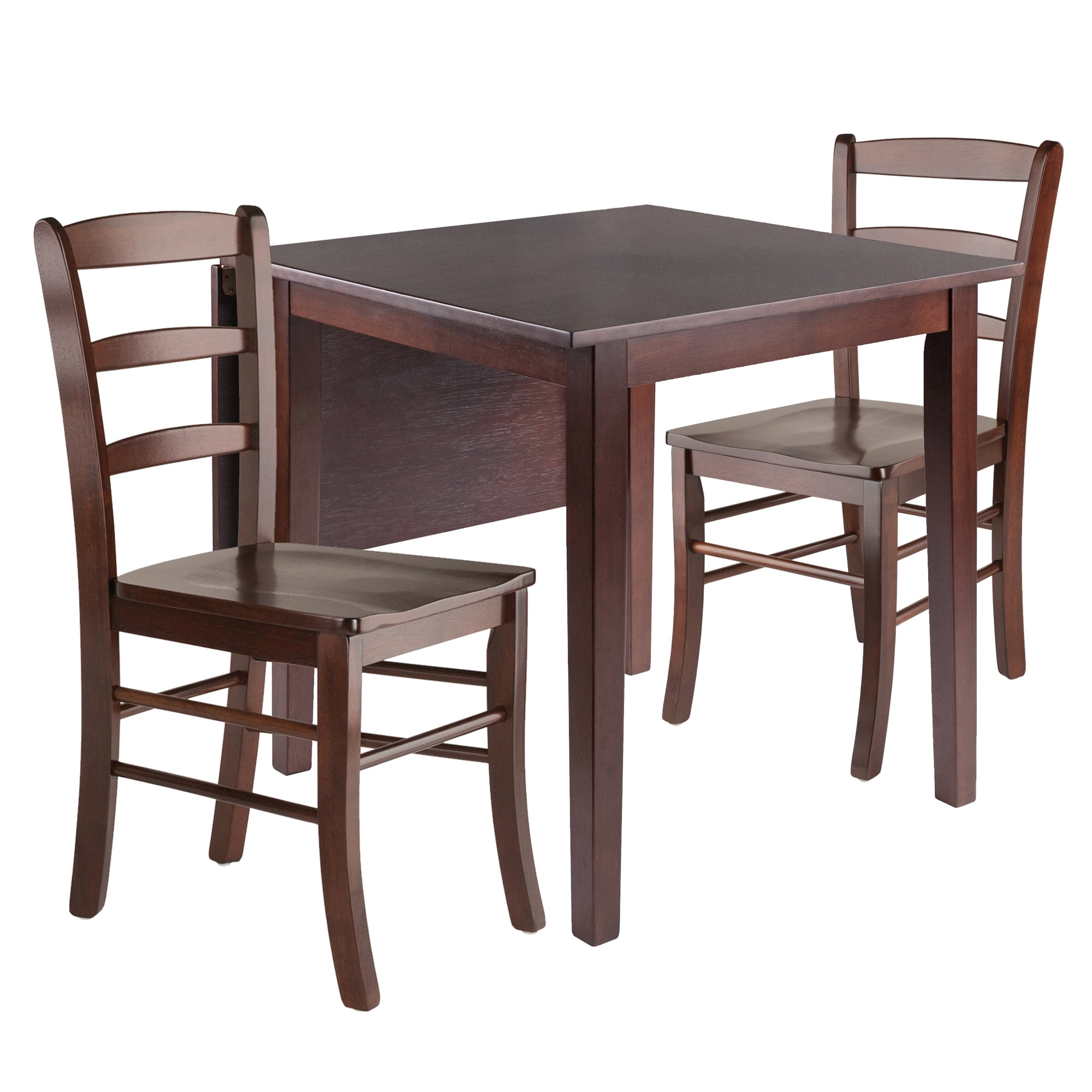 Winsome Wood Perrone 3-Pc Dining Set, Drop Leaf Table & 2 Ladder-back Chairs, Walnut Finish