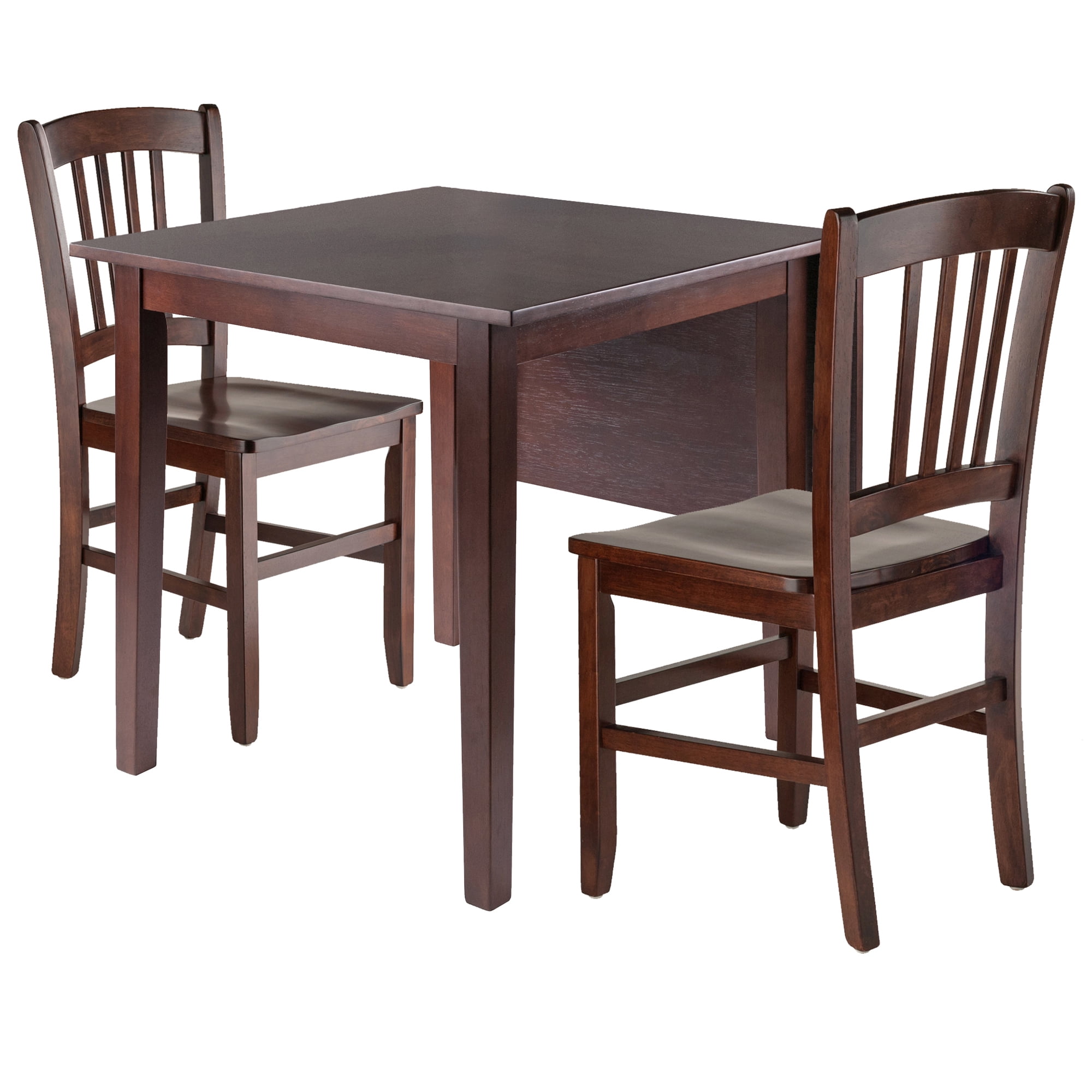 Contemporary Home Living Set of 3 Brown Walnut Drop Leaf Dining Table with Two Chairs – 29”